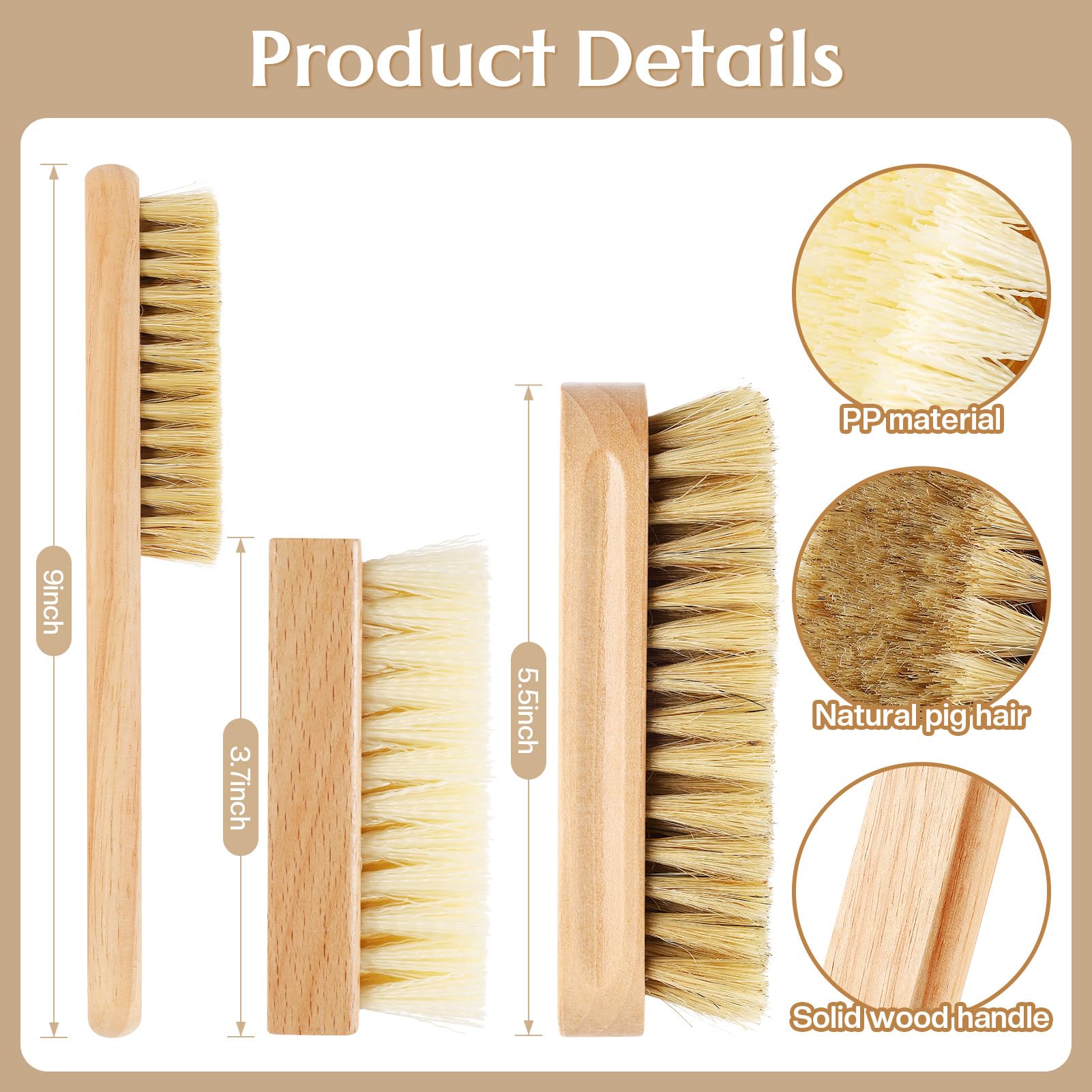3 Pcs Wood Laundry Stain Brush Stain Remover Brushes with Boar Bristle Small Stain Brush for Clothes for Scrubbing Stains from Furniture Fabric Leather (3 Count)