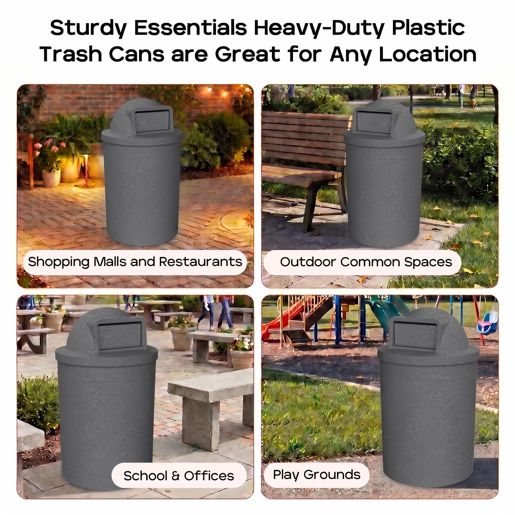 Campus Collection 55 Gallon Plastic Commercial Garbage Can with Push Lid