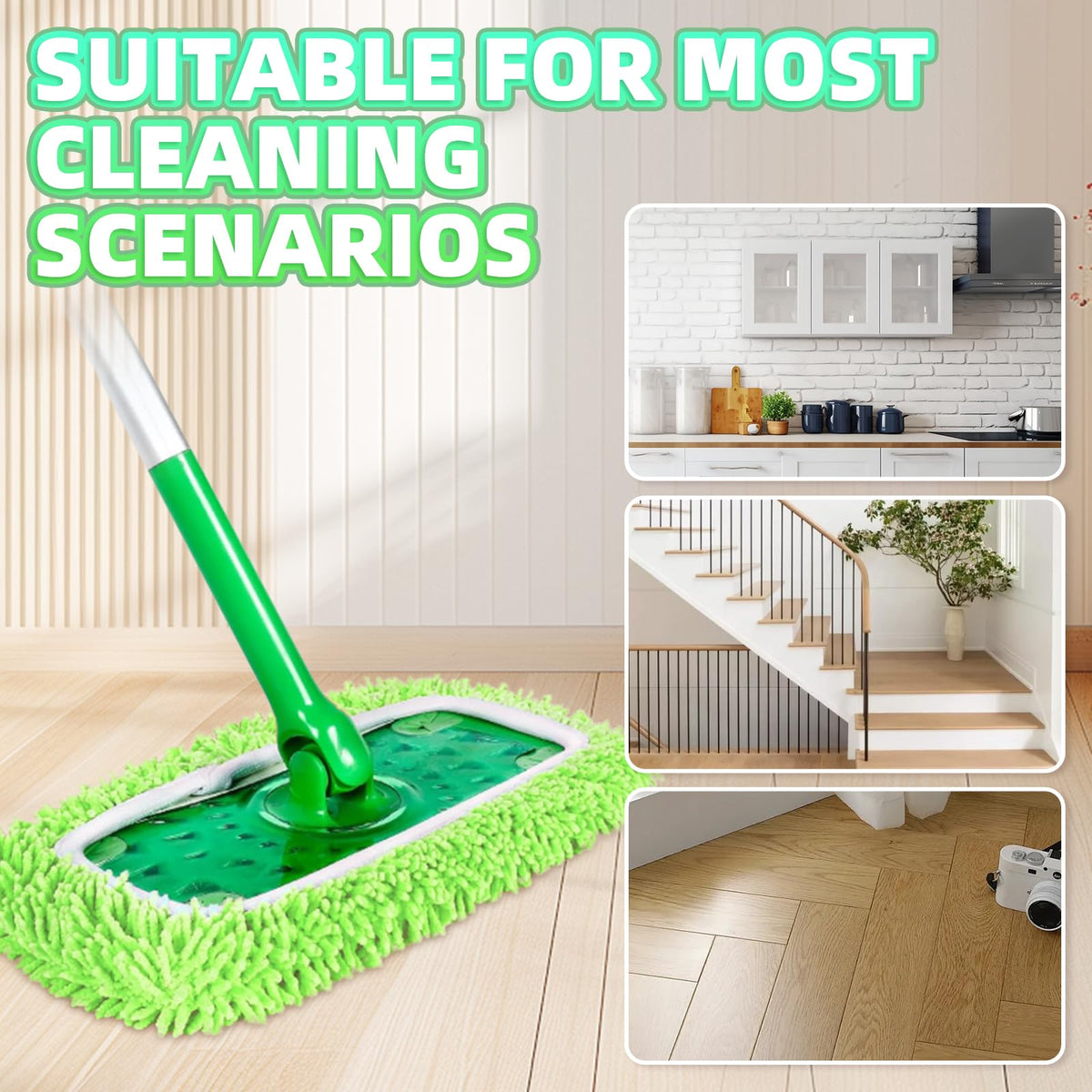 8 Pack Green Reusable Chenille Mop Pads Fit for Swiffer Sweeper (8 Count)