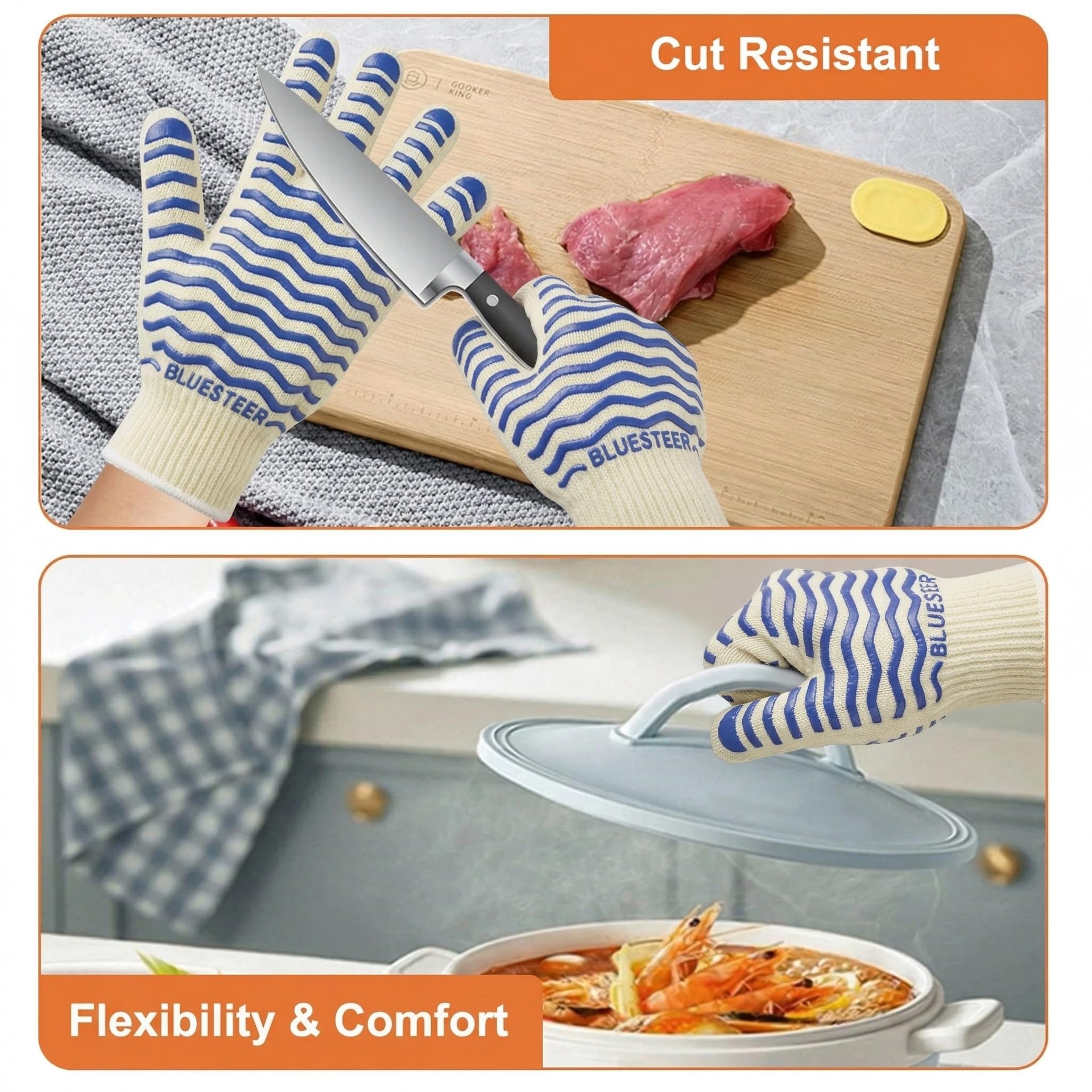 Oven Gloves 932°F Heat Resistant Oven Mitts with Fingers (9.6 Ounce)