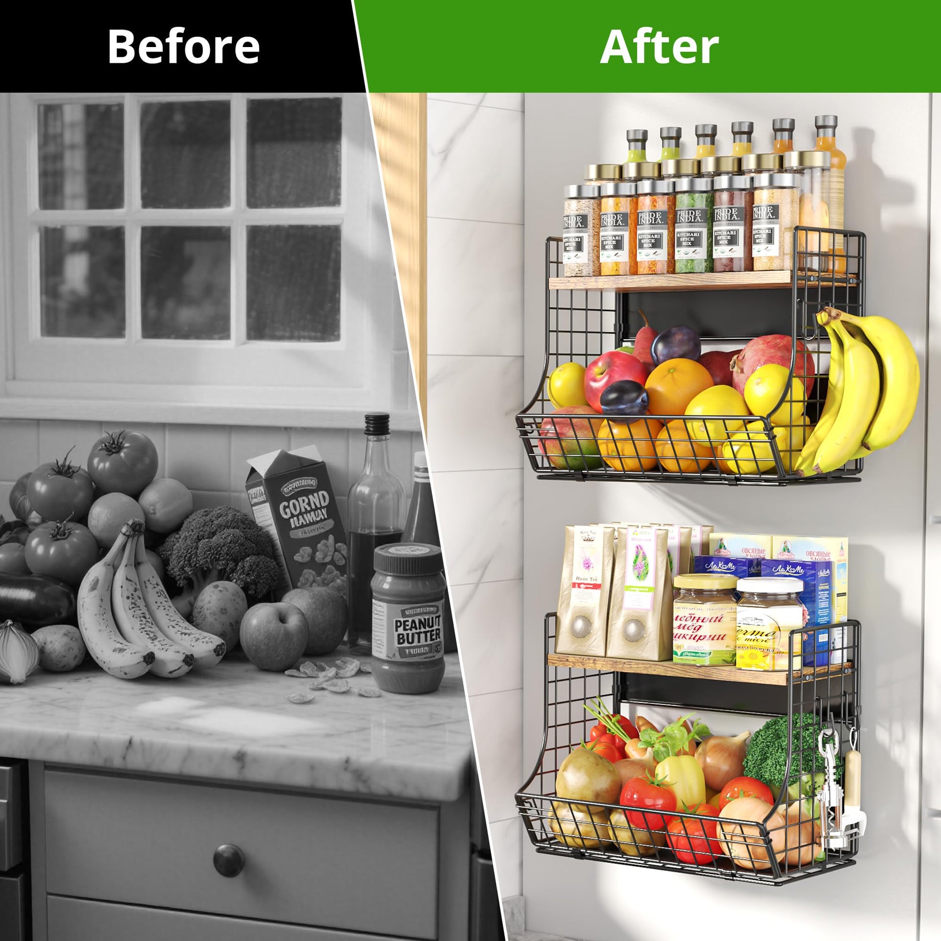 2 Pack Magnetic Shelf for Fridge with Wood Lid