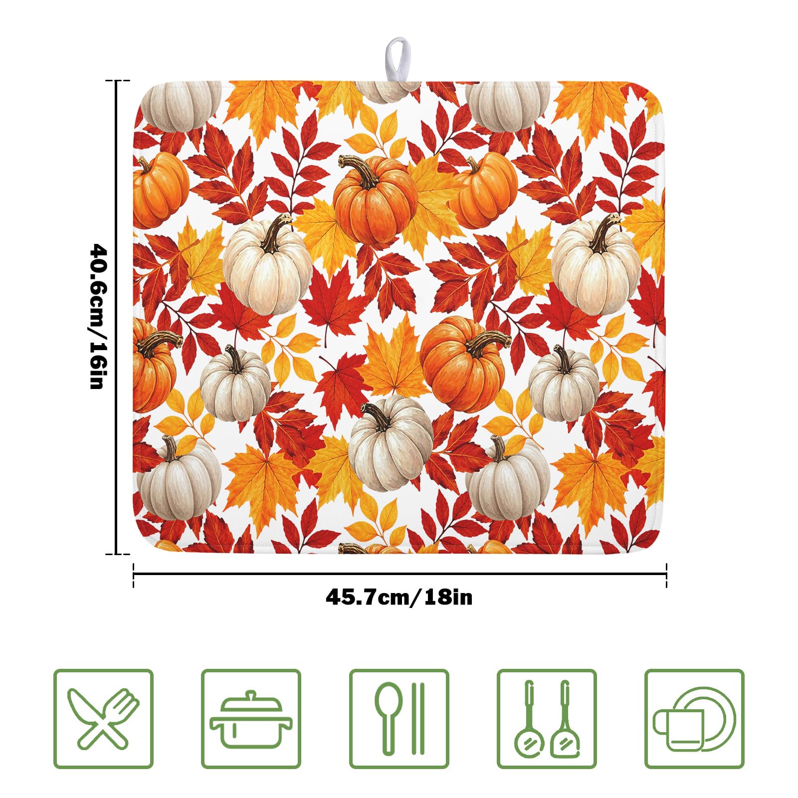 Fall Pumpkin Dish Drying Mat for Kitchen Counter 16x18 Inch Autumn Pumpkins Maple Leaves Drying Mats Thanksgiving Absorbent Reversible Dish Pad Fast Dry Drainer Mat Protector for Countertop Coffee Bar