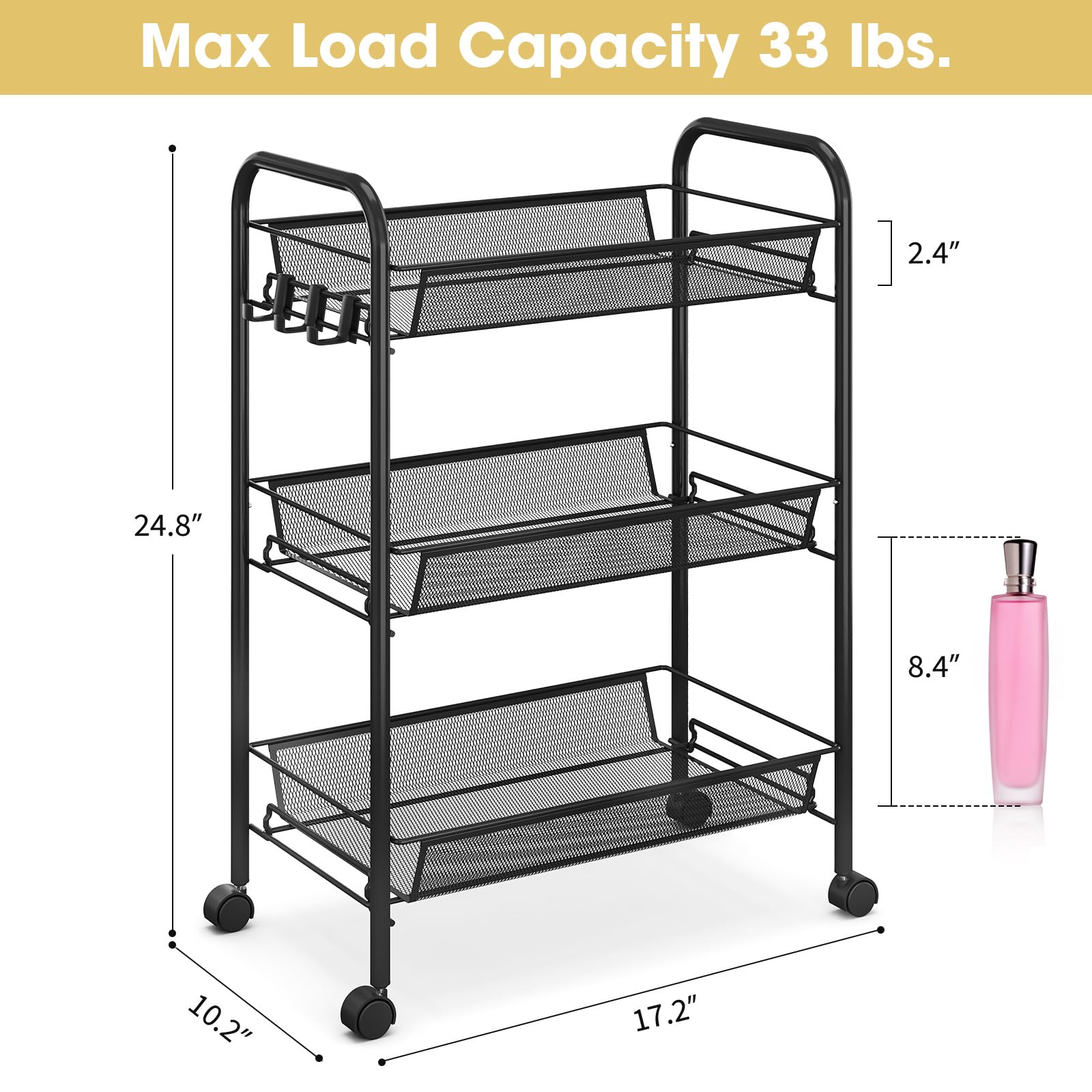 3 Tier Rolling Cart (3 Count)