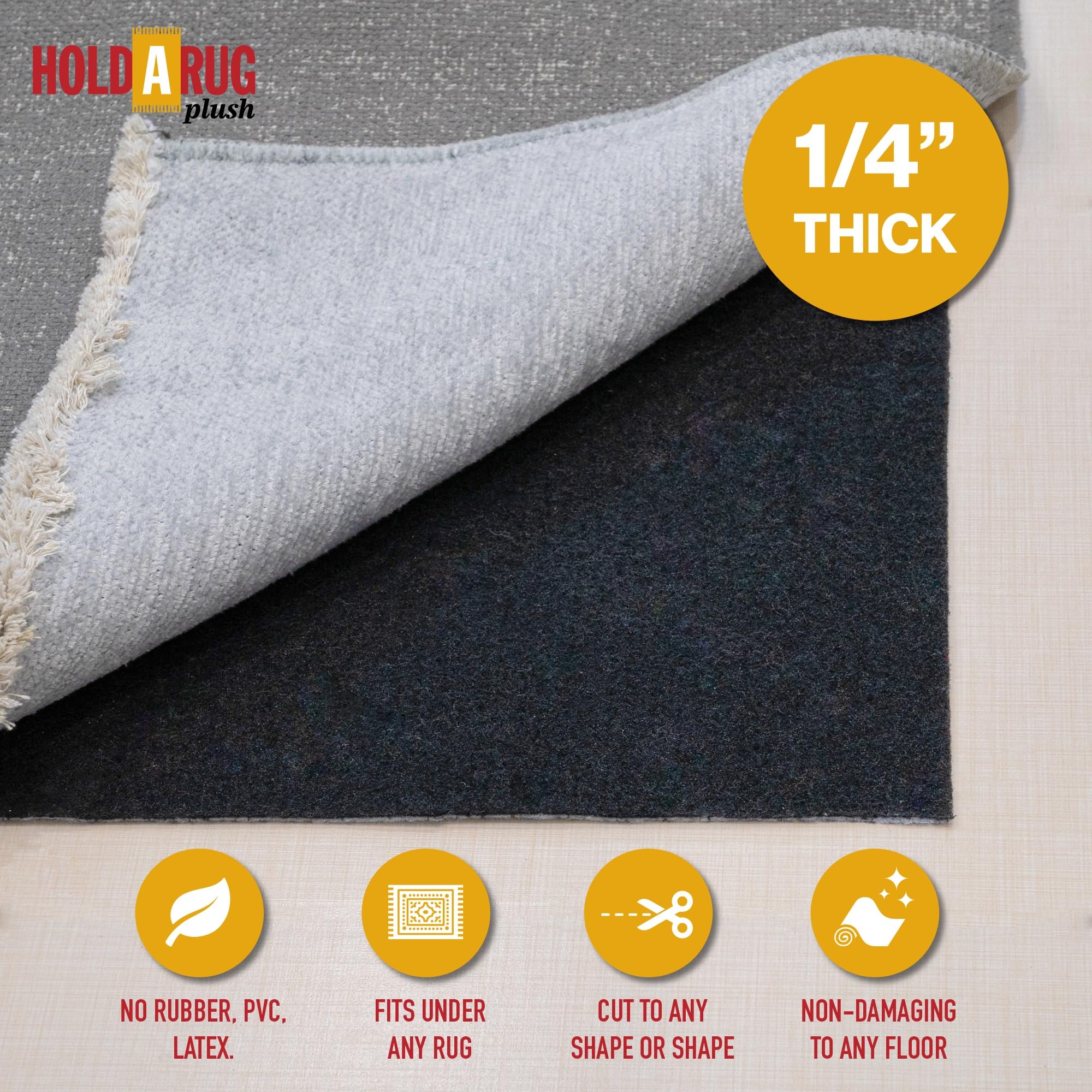 Hold-a-Rug Plush 2' x 4' Nonskid, Nonslip Rug Pad, Reversible Gripper, ¼ Thick, Safe for All Floors and Carpet, Keep Area Rugs Secure (8 Sq Ft)