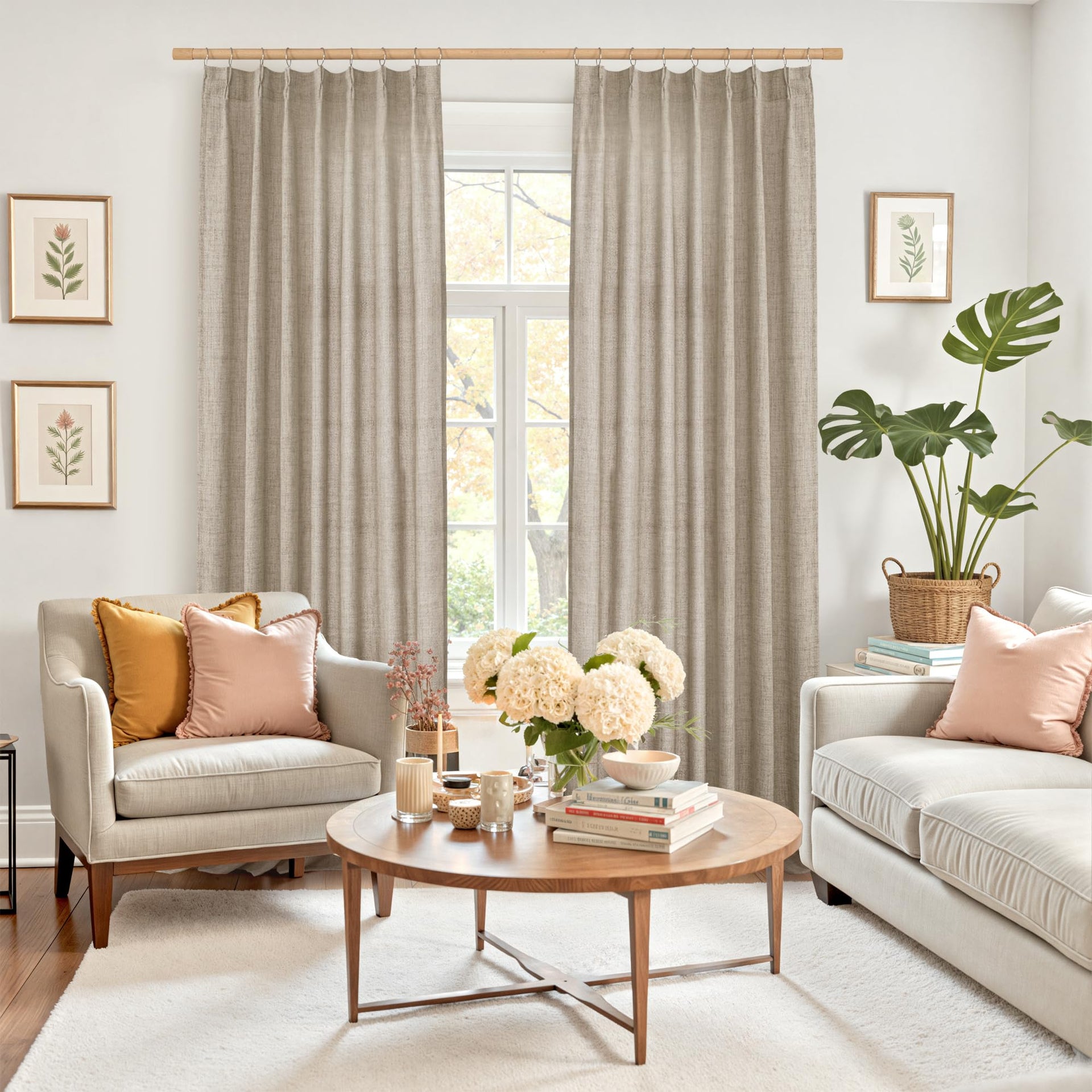 Oatmeal Linen Curtains 84 Inch Length for Living Room 2 Panels (2 Count)