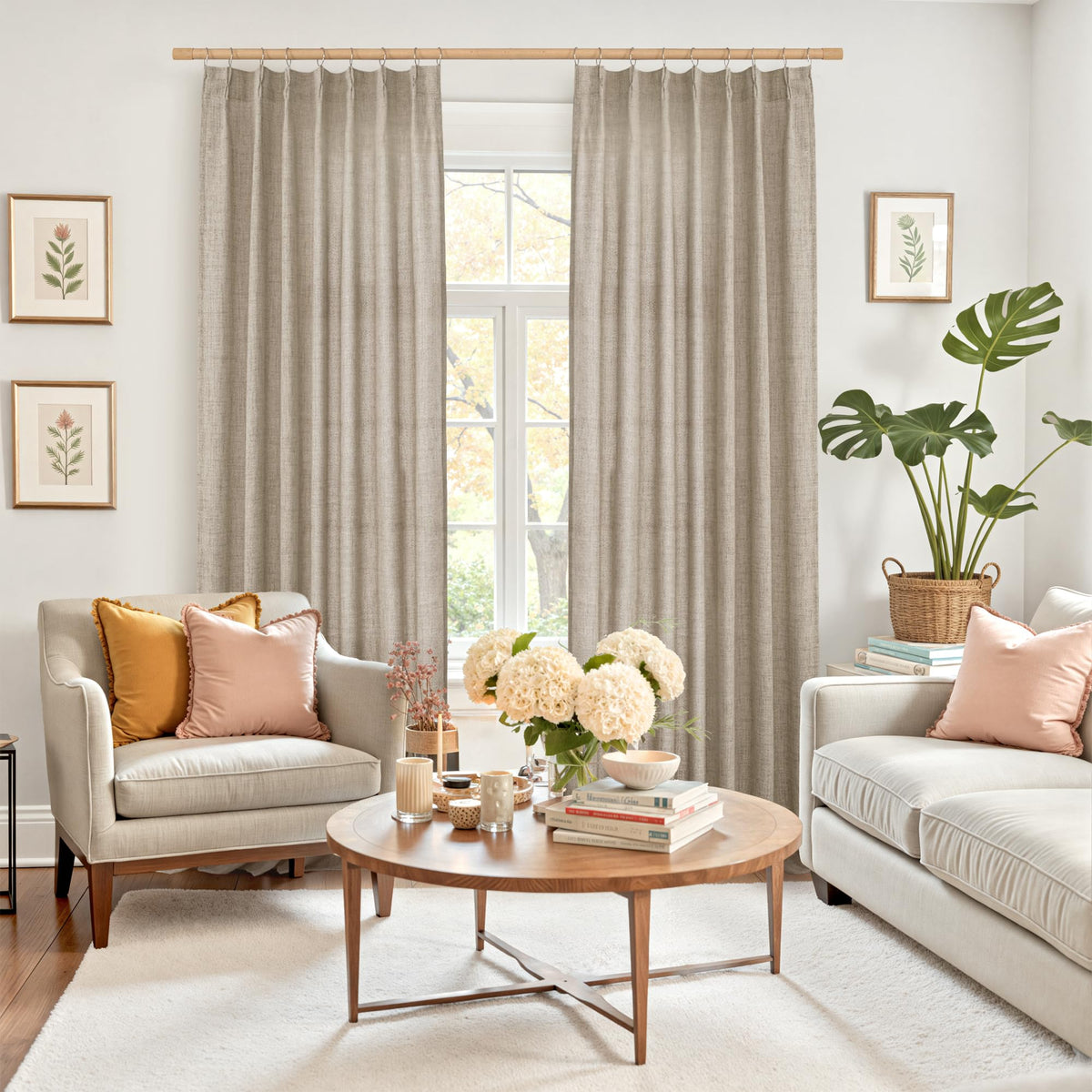 Oatmeal Linen Curtains 84 Inch Length for Living Room 2 Panels (2 Count)