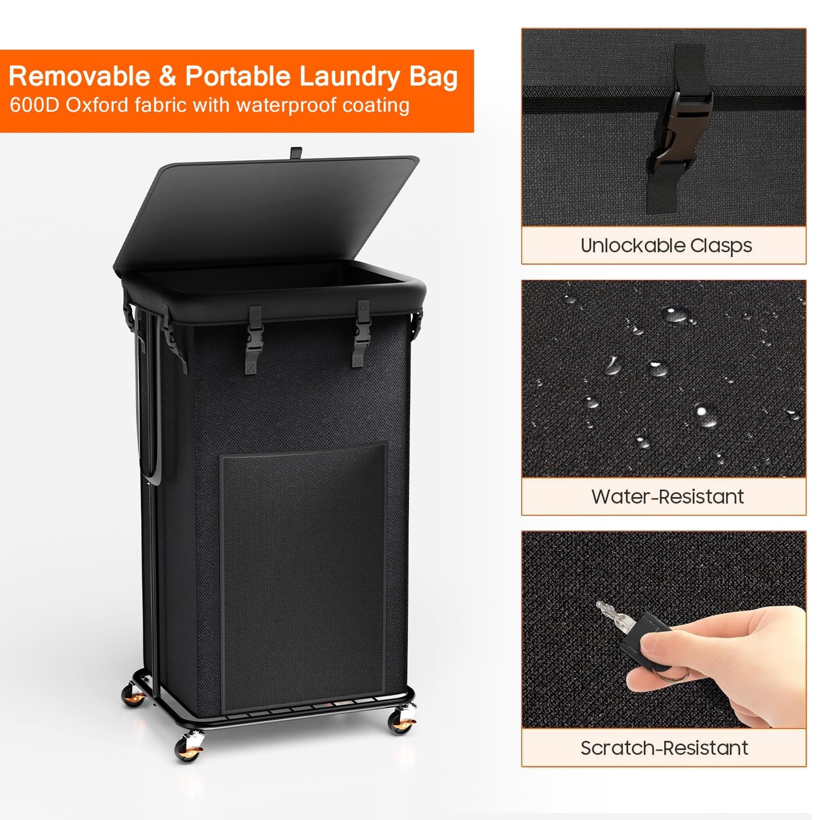 100L Laundry Hamper with Lid & Wheels