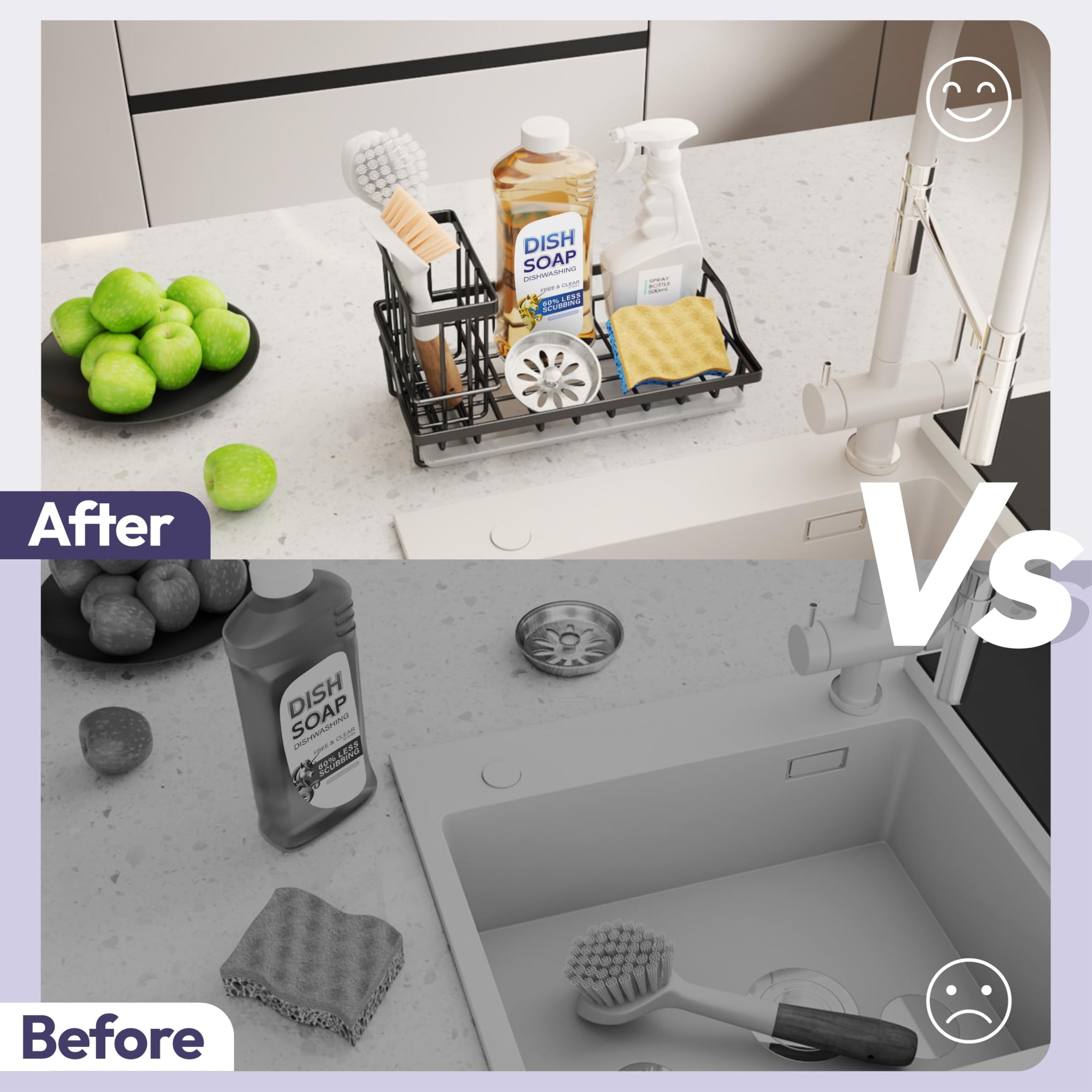 Large Sink Caddy Kitchen Sink Organizer with Detachable Brush Holder