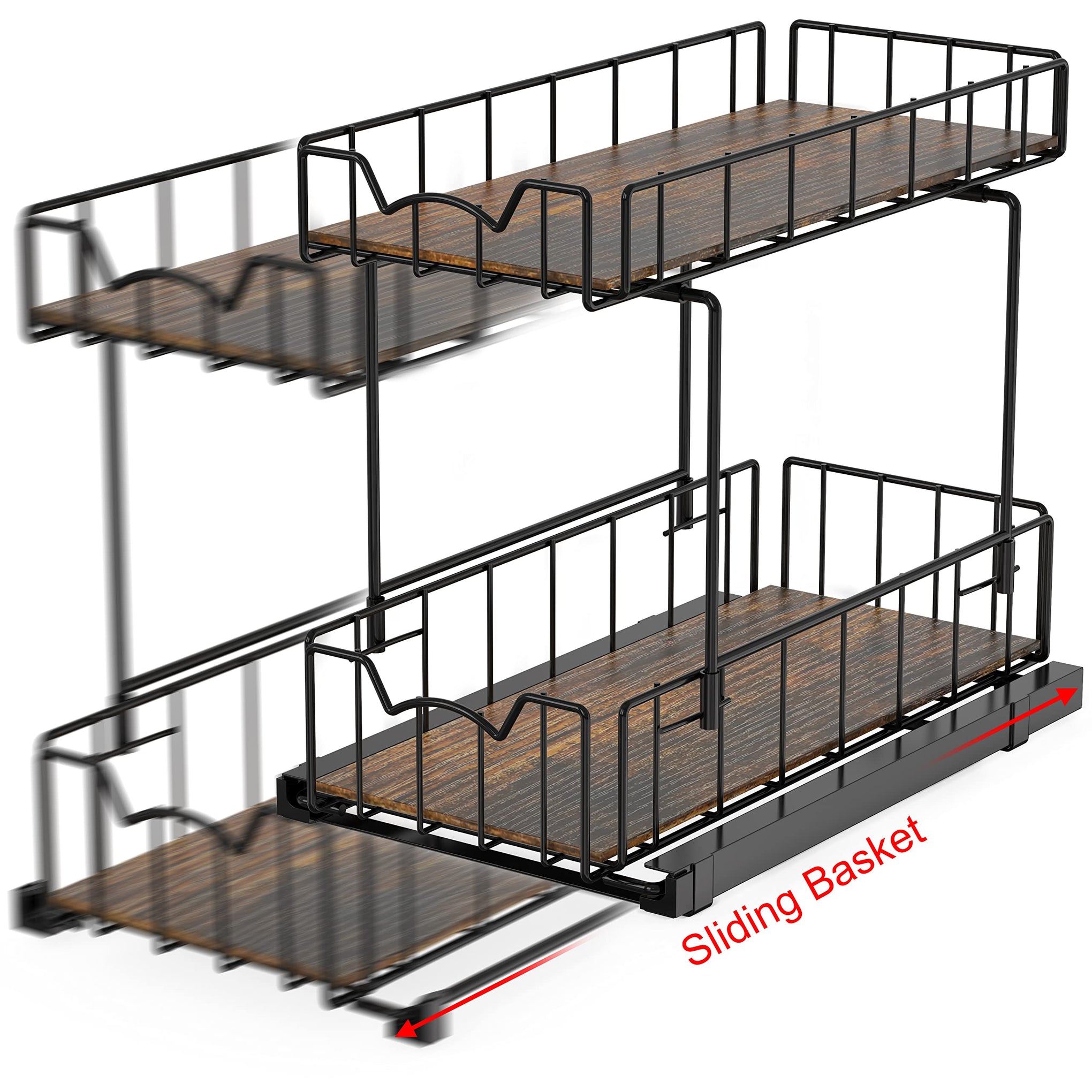 2 Tier Spice Rack Slide Out Wire Basket Drawer