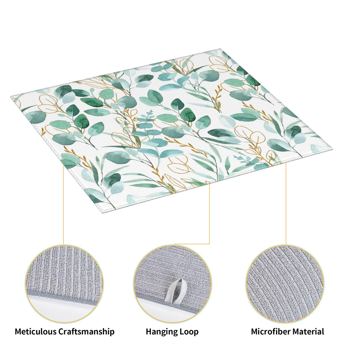 Sage Green Leaves Dish Drying Mat for Kitchen Counter 16"x18"