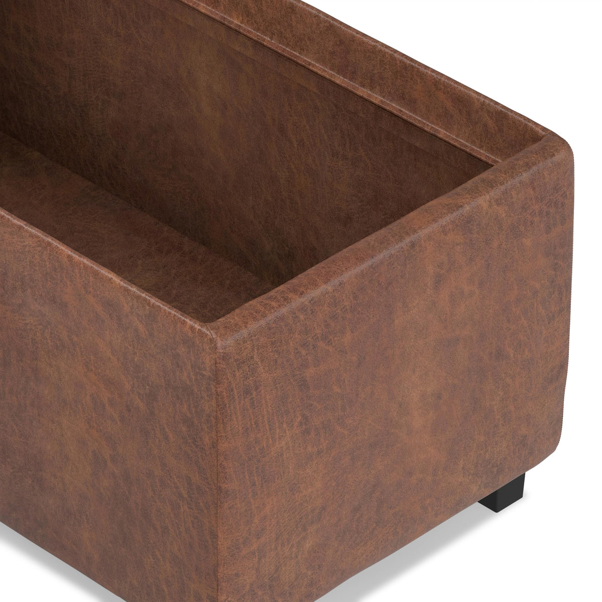 Avalon 42" Wide Vegan Leather Storage Ottoman in Saddle Brown