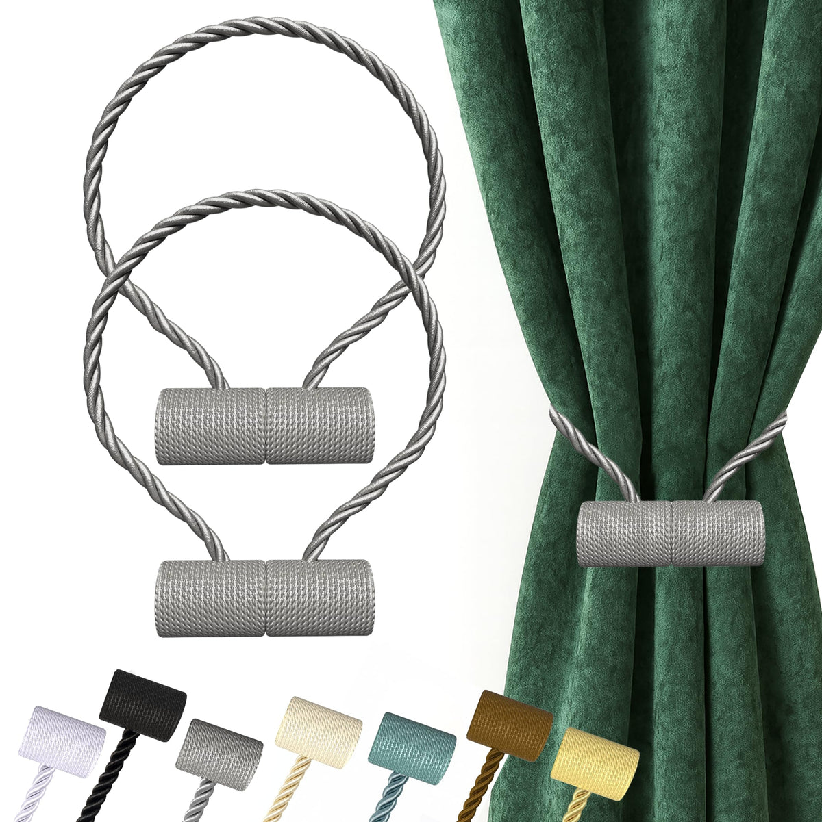 Magnetic Curtain Tiebacks Grey 2pcs (2 Count)