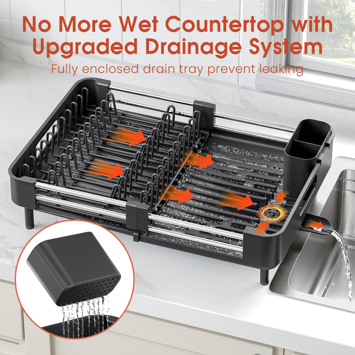 Expandable Dish Drying Rack with Cutlery Holder