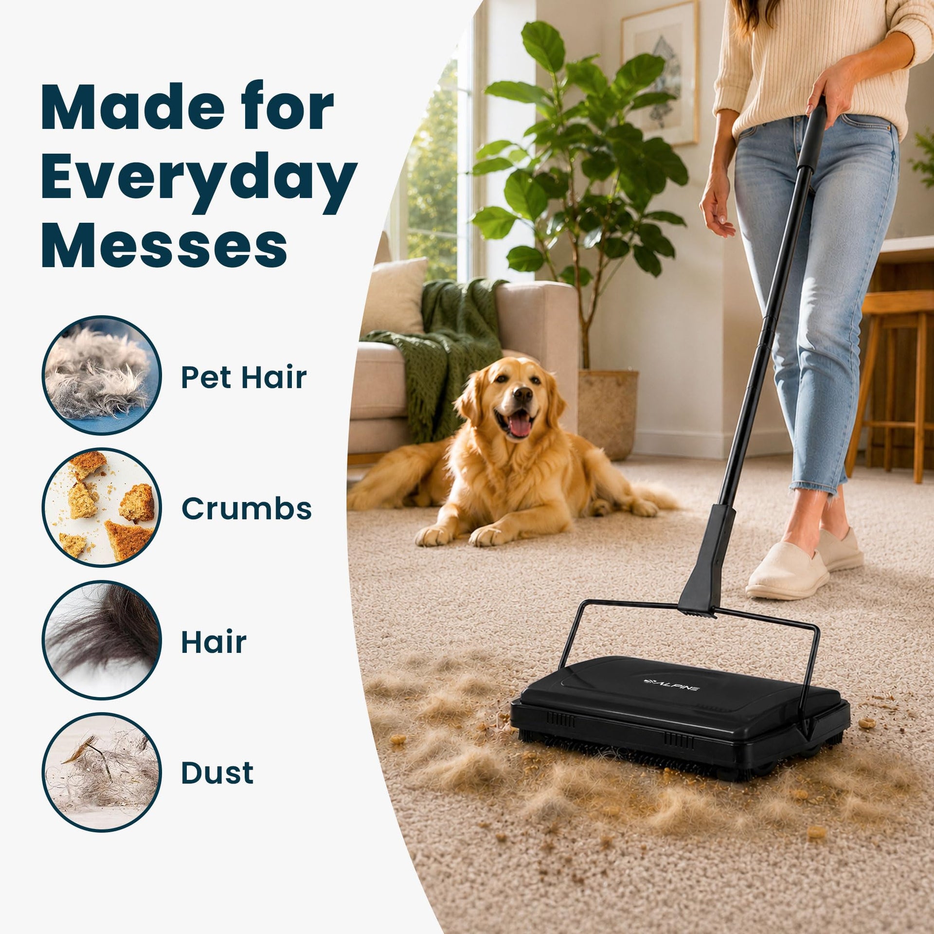 Manual Carpet Sweeper Triple Brush