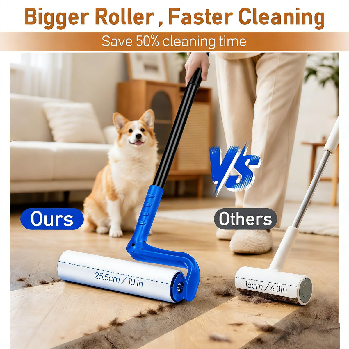 10" Large Lint Roller for Pet Hair Extra Sticky (100 Count)