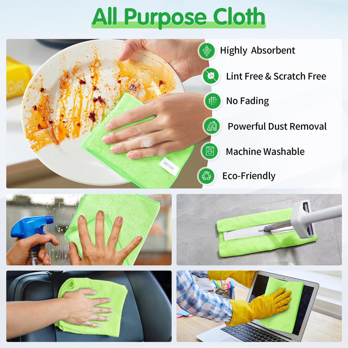Sage Green Microfiber Cleaning Cloth (12 Count)