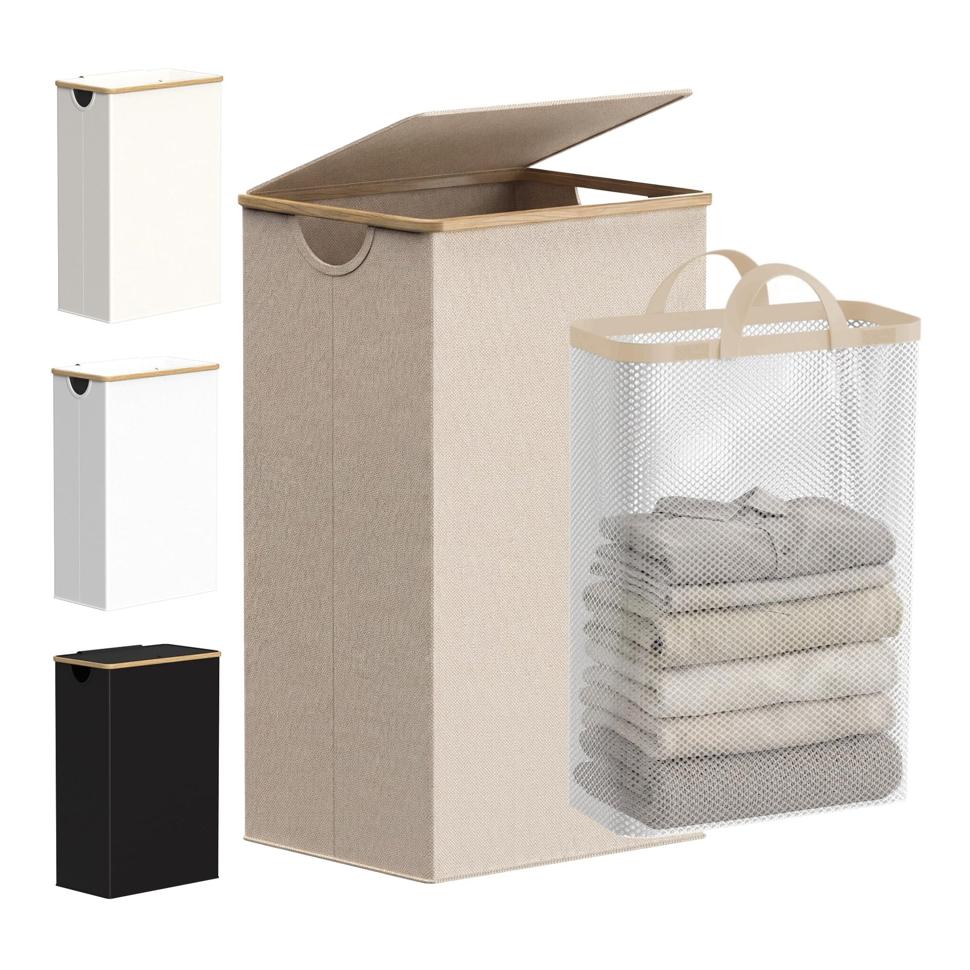 26 Gal Laundry Basket with Lid and Net Bag
