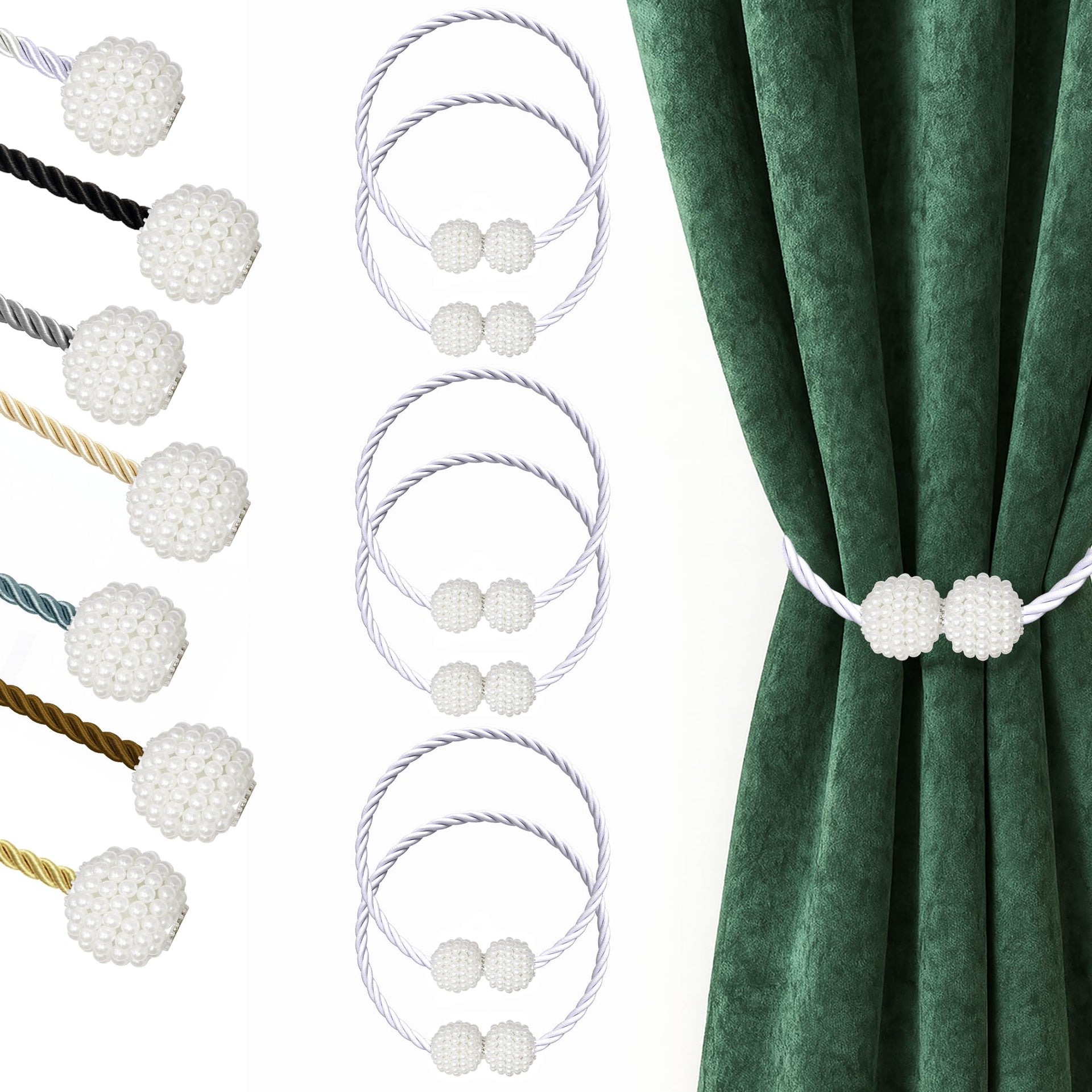 Magnetic Curtain Tiebacks White 6pcs (6 Count)
