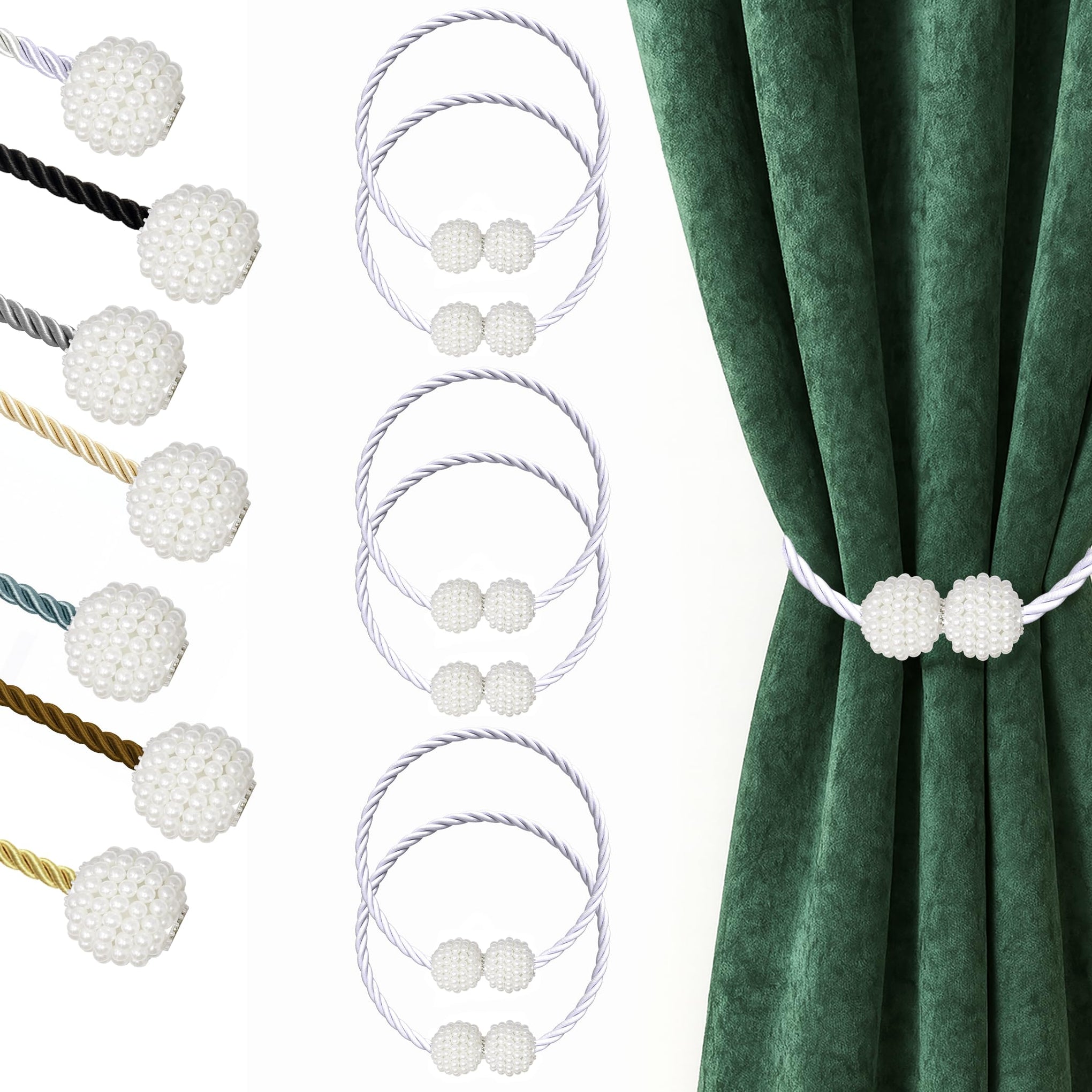 Magnetic Curtain Tiebacks White 6pcs (6 Count)
