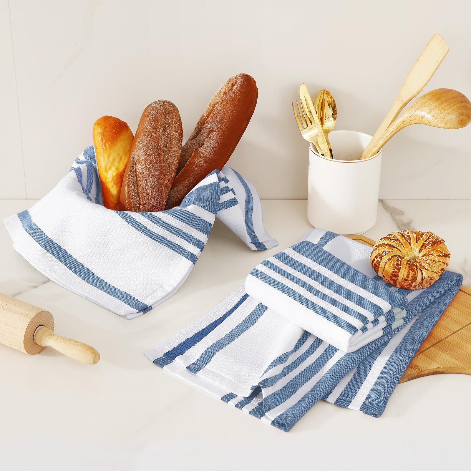 Premium Cotton Stripe Kitchen Towels 3 Pack (3 Count)