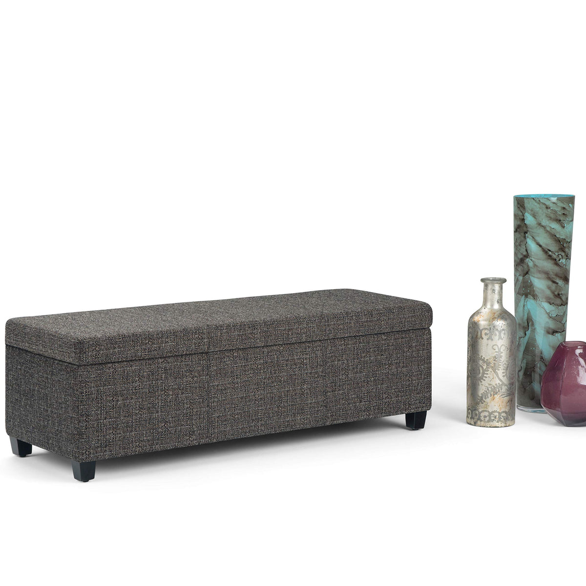 Avalon 48" Wide Tweed Look Fabric Storage Ottoman in Red