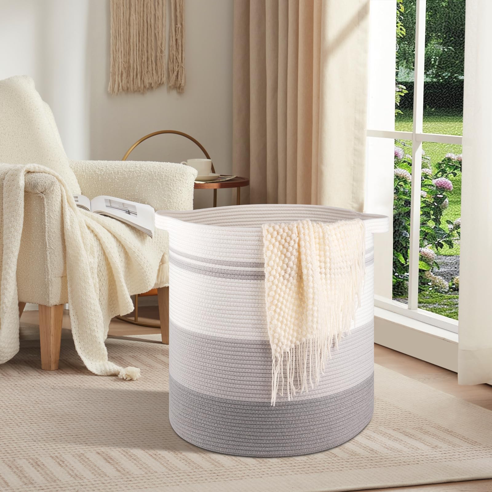 80L Laundry Basket Laundry Hamper Nursery Hamper White&Gray