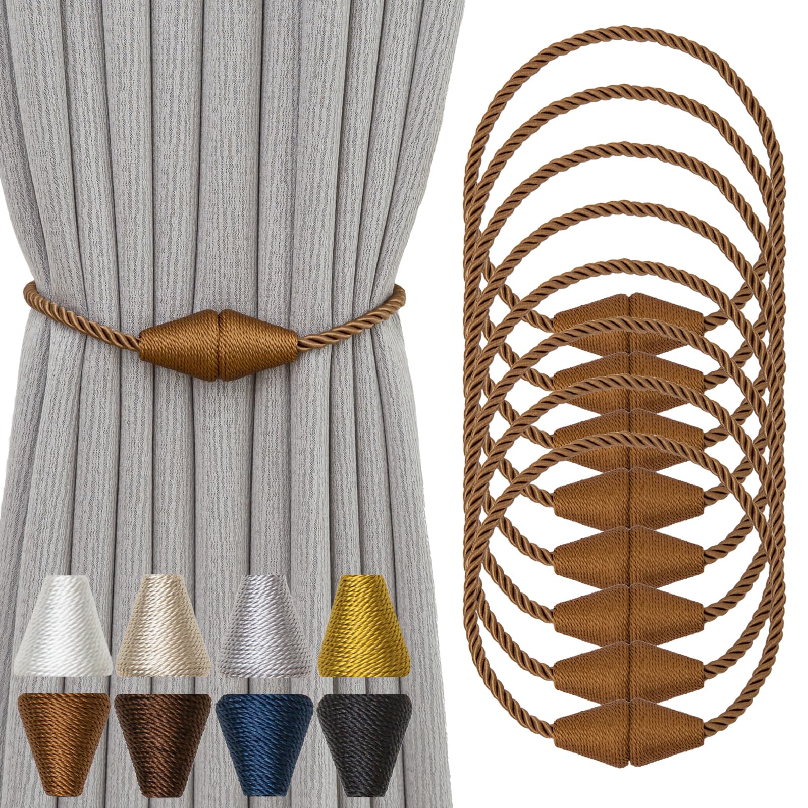 Magnetic Curtain Tiebacks 8 Pack Outdoor Rope Curtain Tie Backs Decorative Window Treatment Holdbacks for Home Decorative Curtain (8 Count)
