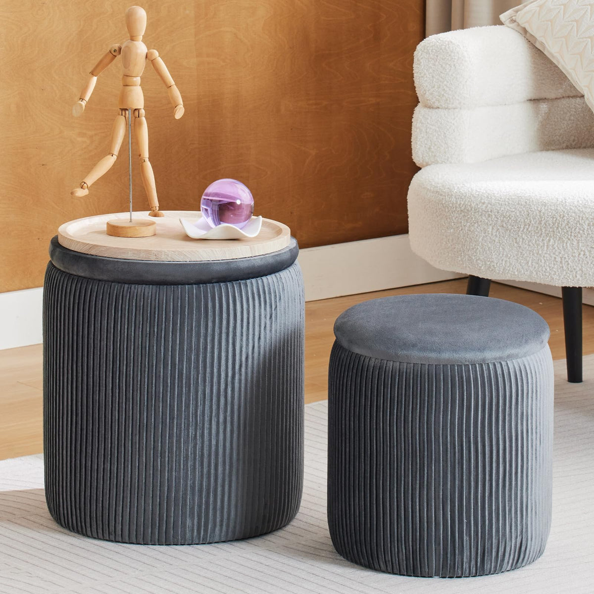 Set of 2 Round Storage Ottoman (2 Count)