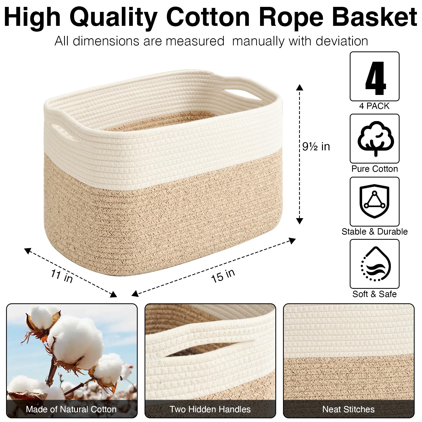 Storage Baskets for Organizing & Shelves (4 Count)