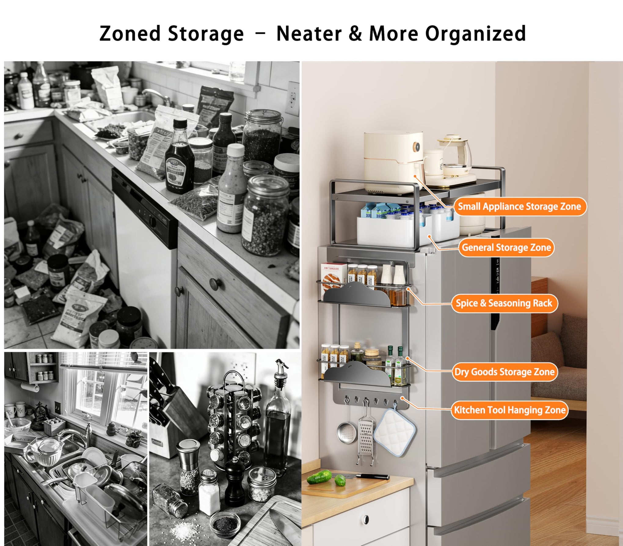 Adjustable Over The Fridge Organizer Side Magnetic Spice Rack