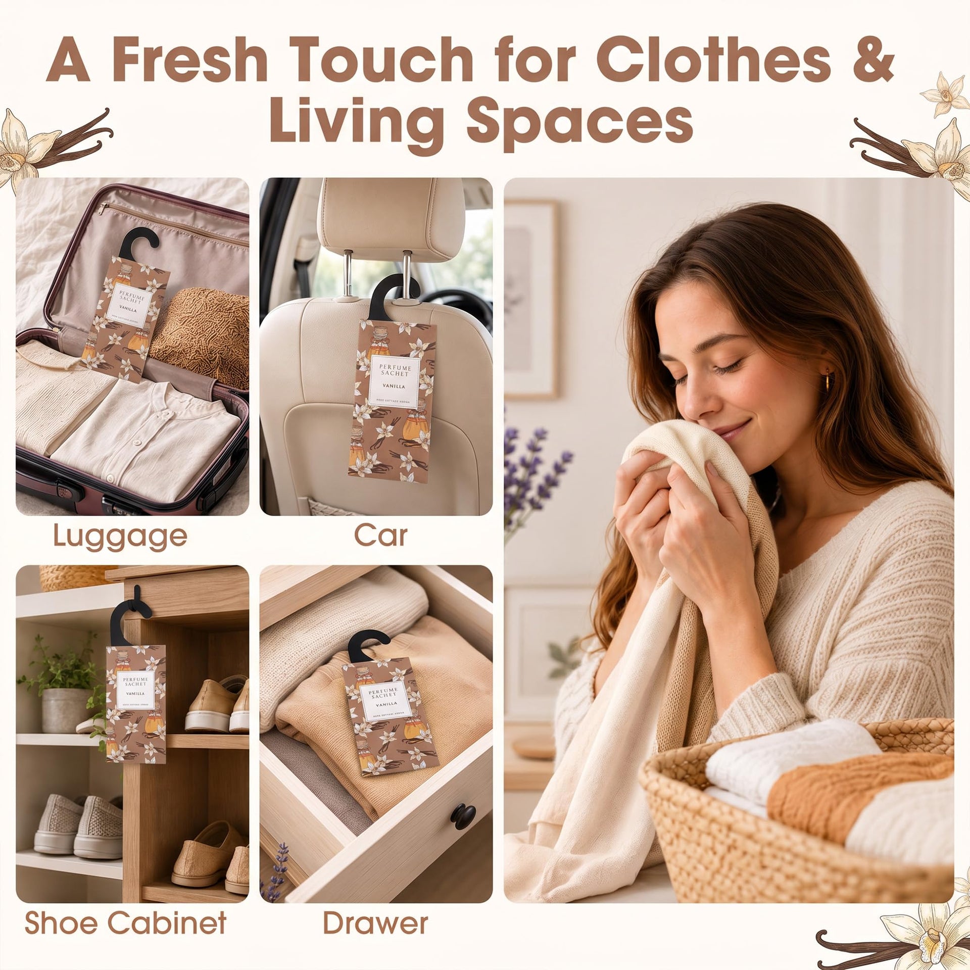 Large 12 Packs Vanilla Hanging Scented Sachets Long (12 Count)
