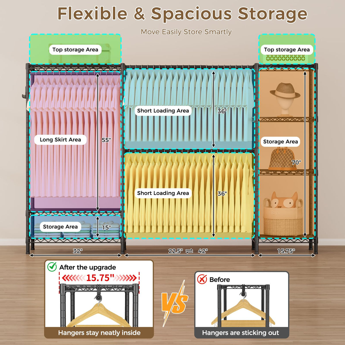 Heavy Duty Clothes Rack Metal Wardrobe with Adjustable Wire Shelves
