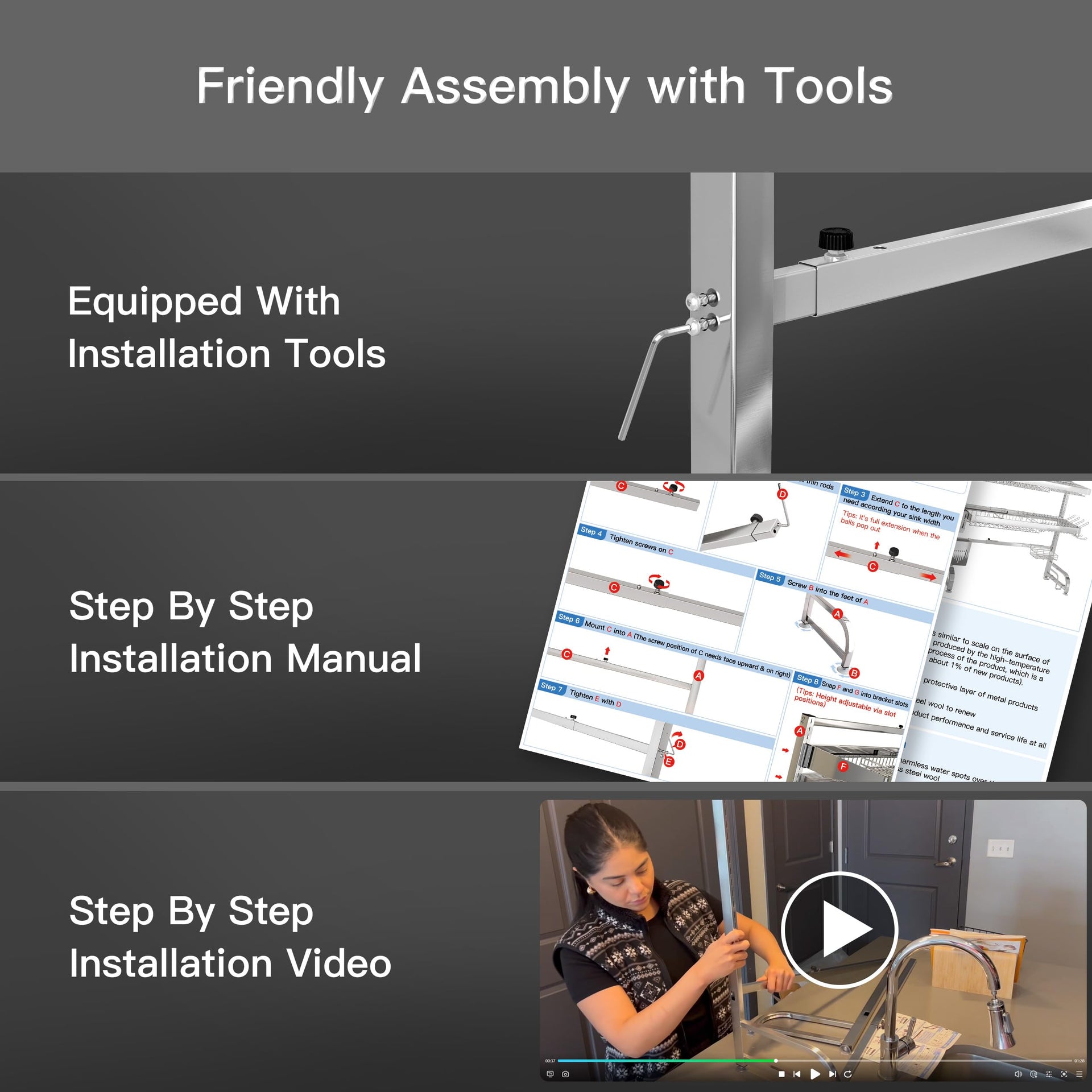 3 Tier Extra Large Stainless Steel Over The Sink Dish Drying Rack