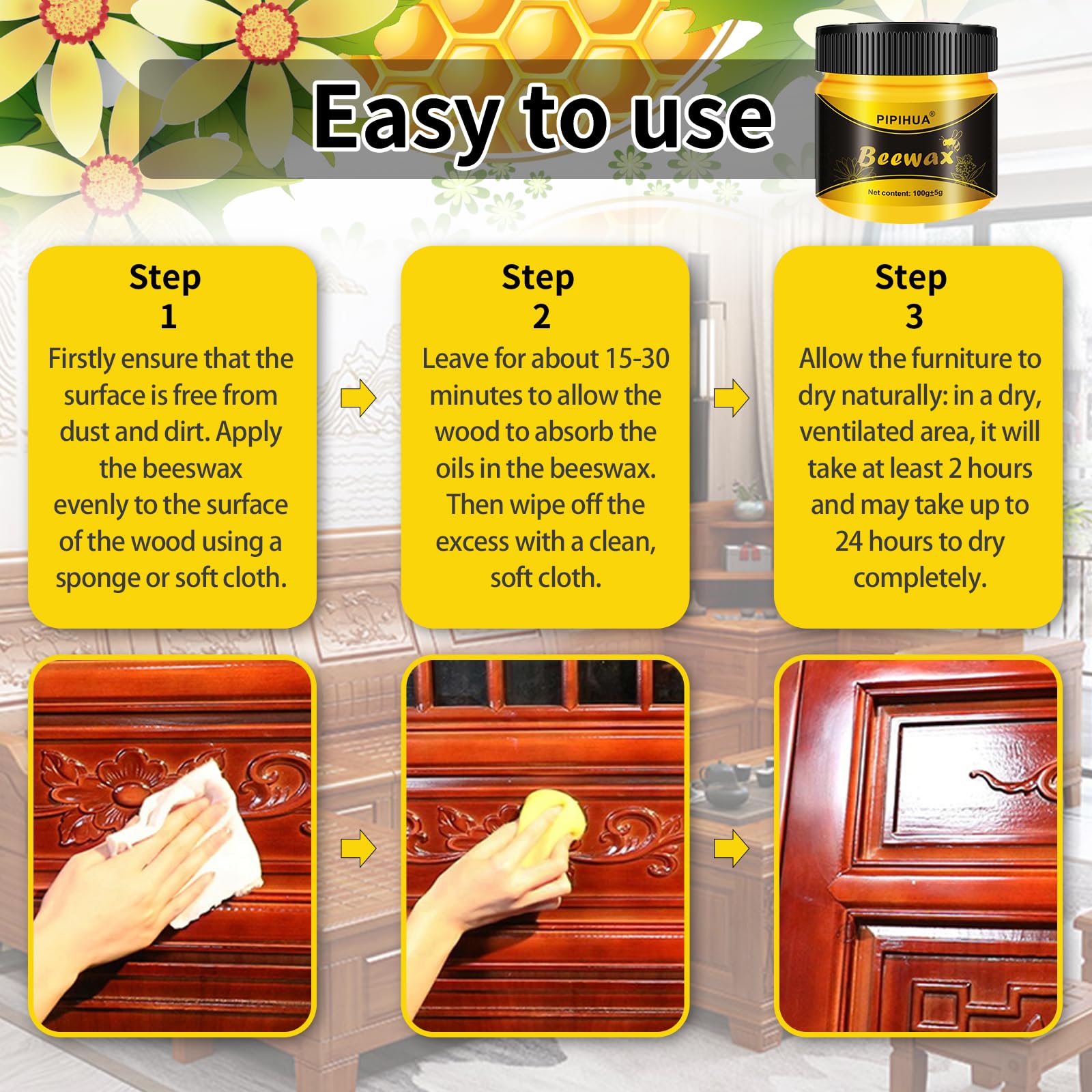 Beeswax Polish and Conditioner for Wood Furniture (14.2 Ounce)