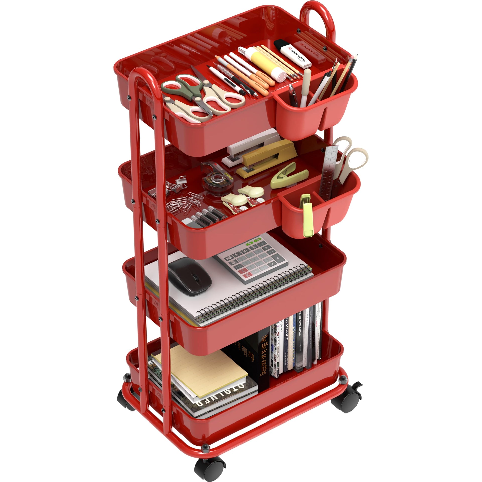 4 Tier Rolling Utility Cart with Hanging Bucket