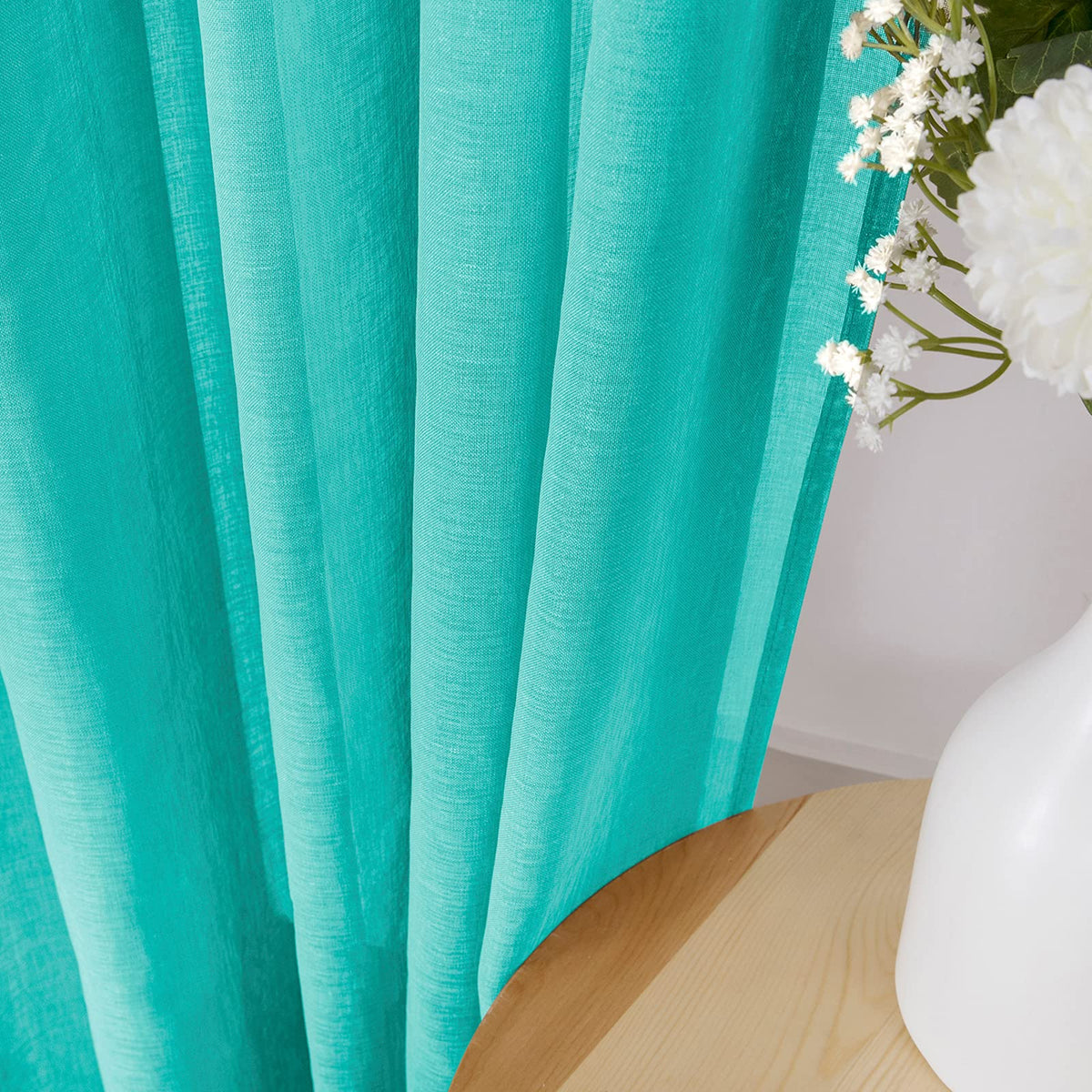 Short Sheer Curtain Linen Textured Bedroom Curtains Sheer Light Filtering Rod Pocket Voile Curtain for Living Room (2 Count)