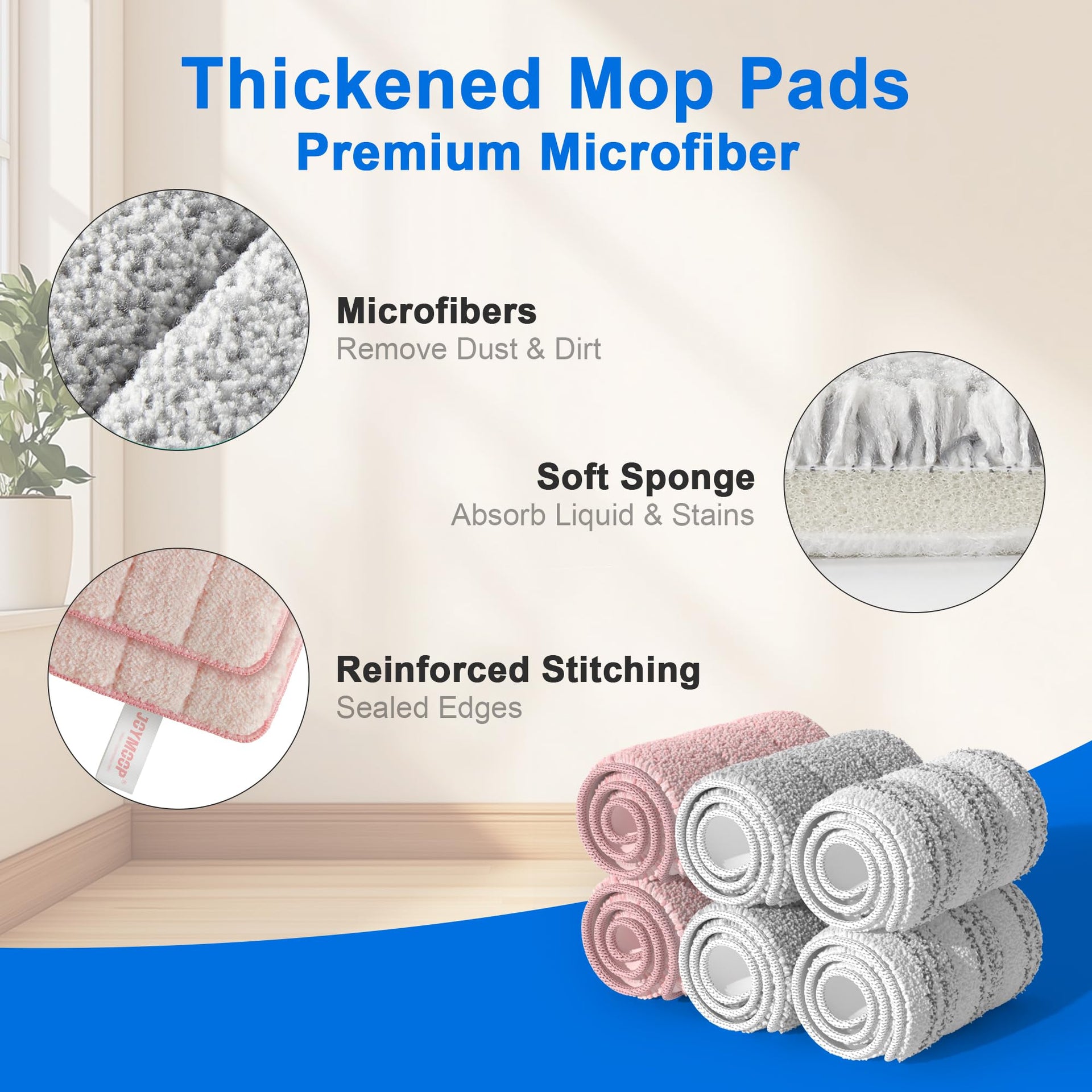 Microfiber Replacement Mop Pads for 13" Flat Mop System (6 Count)