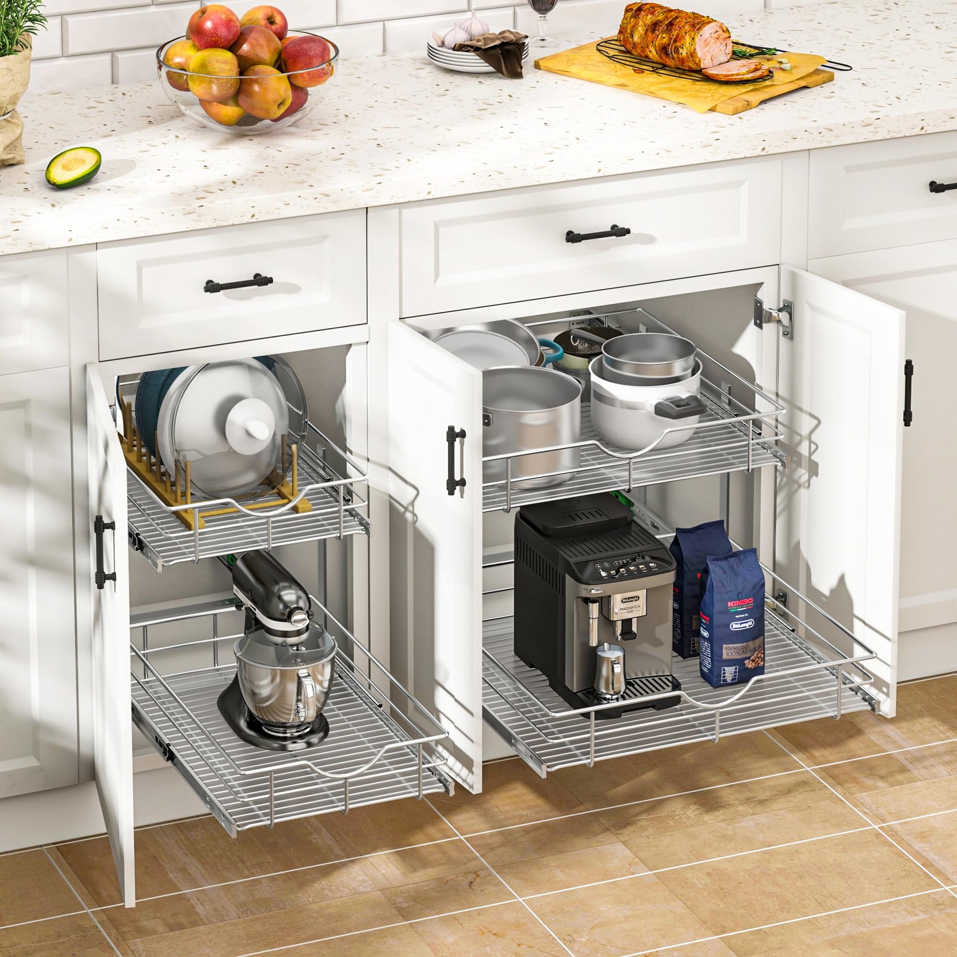 2 Tier Kitchen Cabinet Pullout Shelf and Drawer Organizer