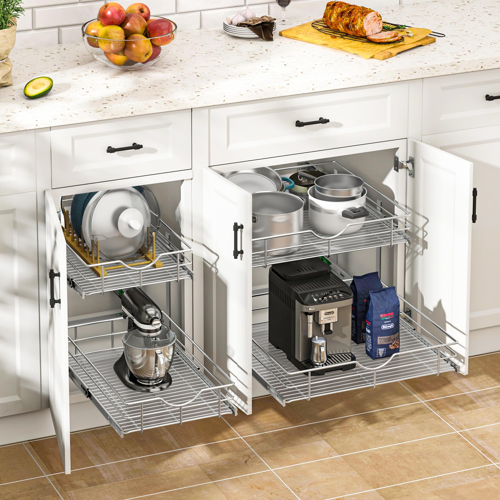 2 Tier Kitchen Cabinet Pullout Shelf and Drawer Organizer
