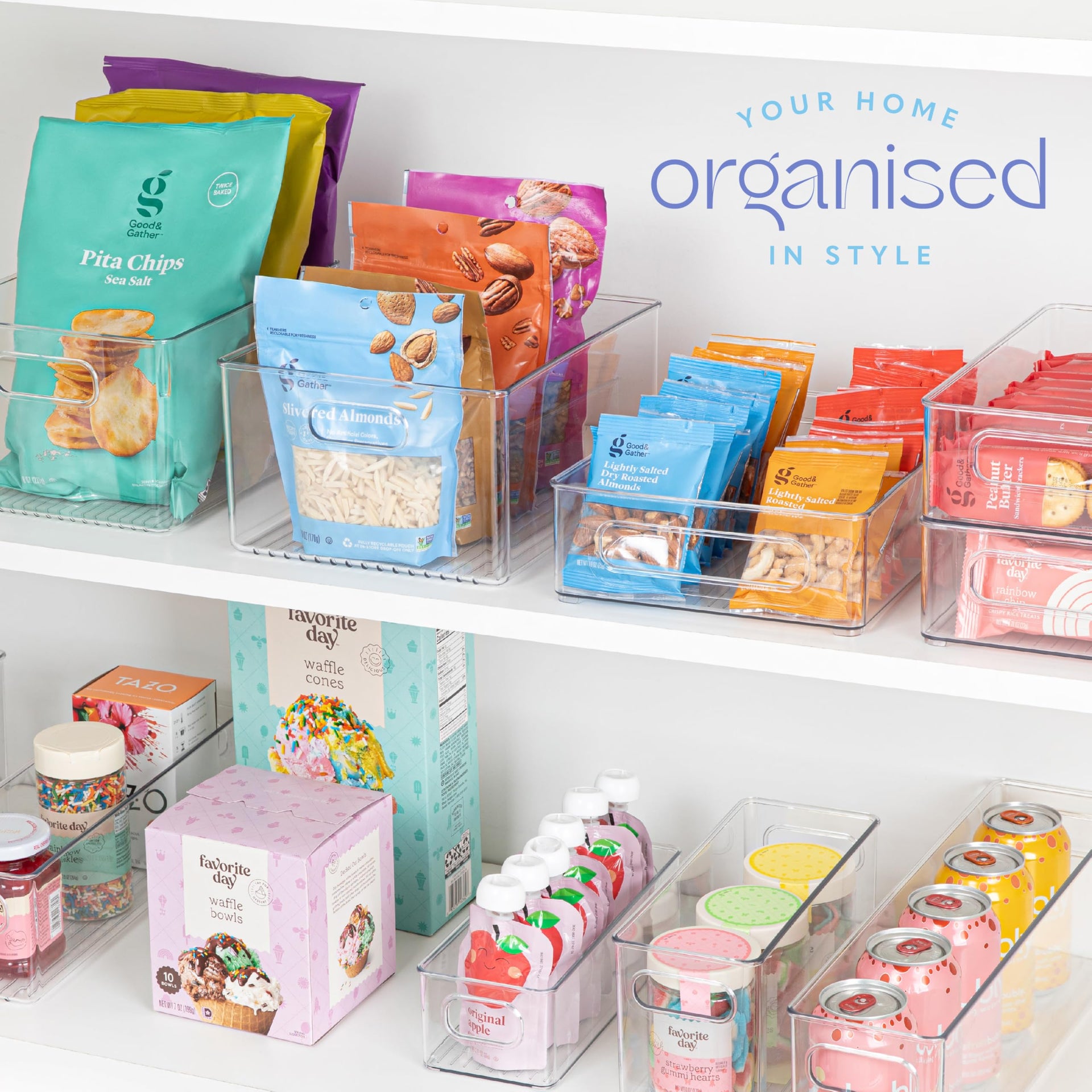 Plastic Food Storage Clear Container Bin with Handles for Organizing Kitchen