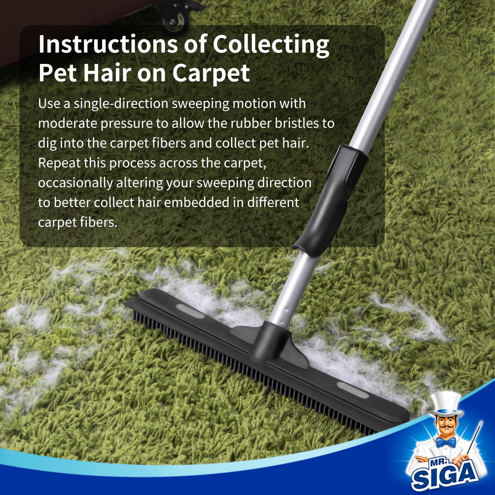 Pet Hair Removal Rubber Broom with Built in Squeegee