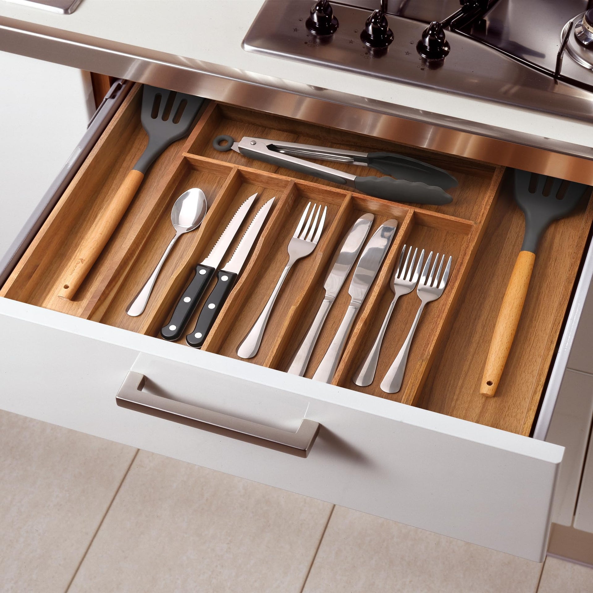Large Premium Acacia Silverware Organizer