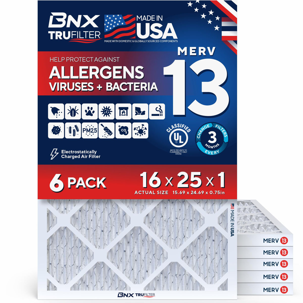 TruFilter 16x25x1 Air Filter MERV 13 AC Filter (6 Count)