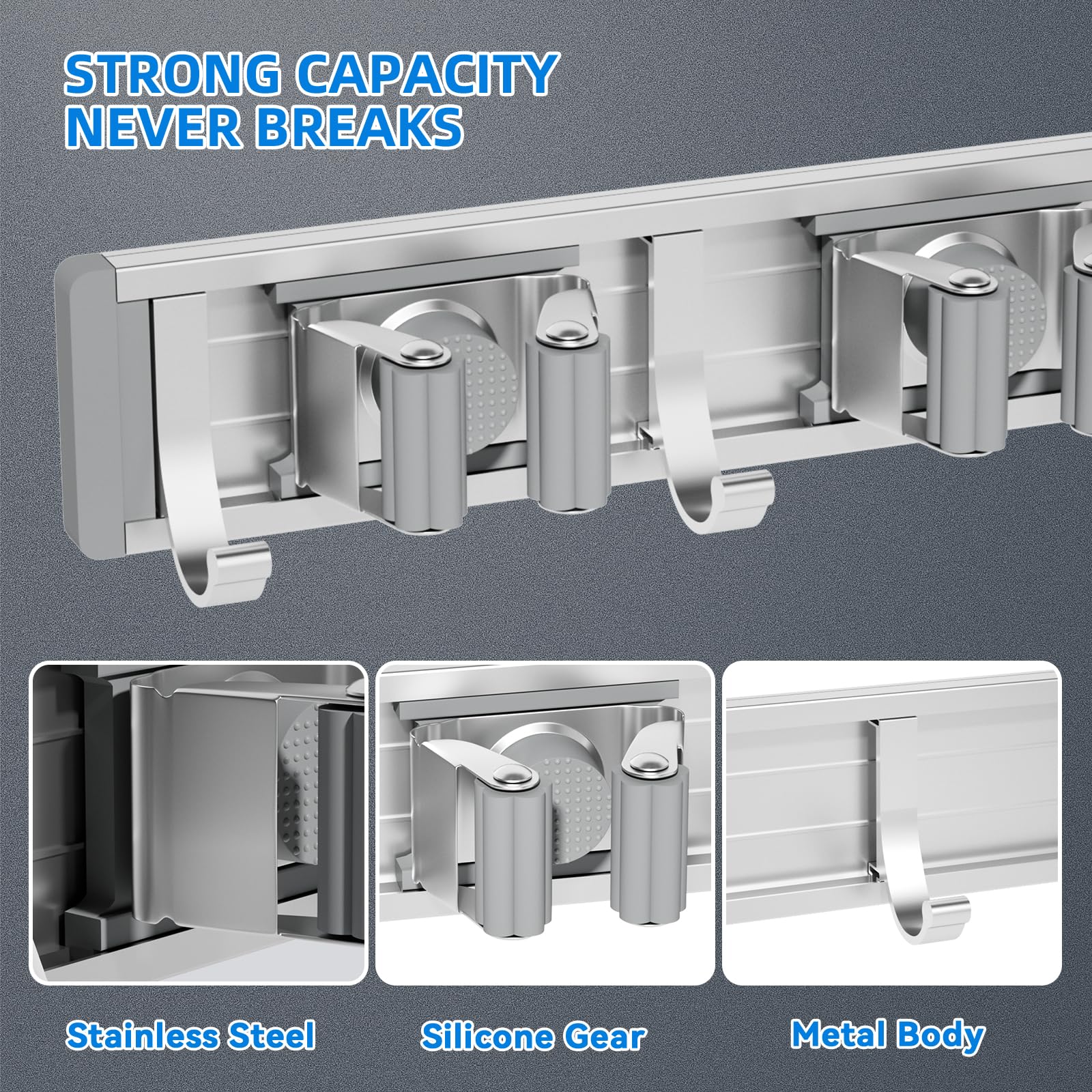 Broom Holder Wall Mount Mop Hanger Tools organizer 4Racks 5Hooks