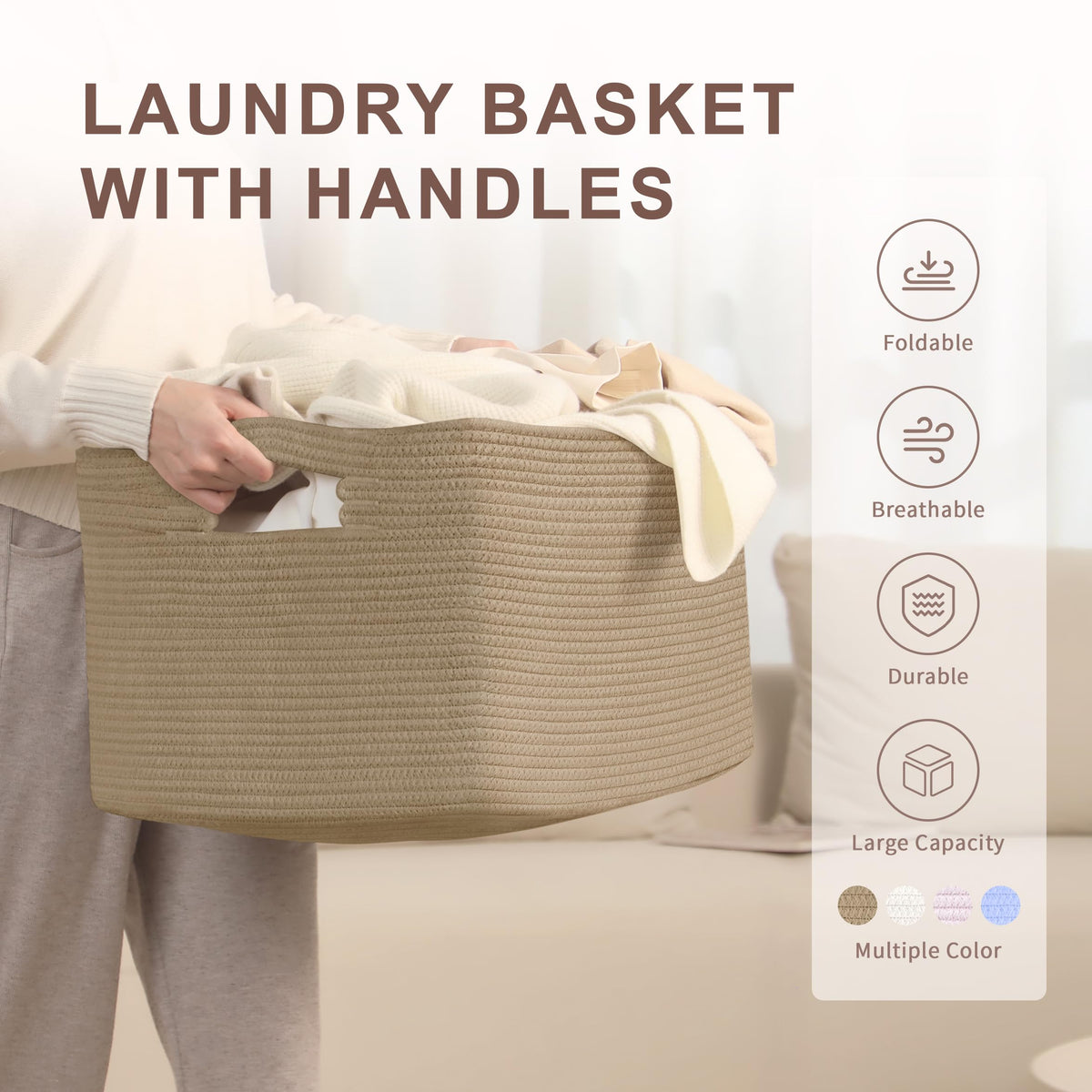 72L Large Woven Laundry Basket Hamper with Handles - ModHome Supplies