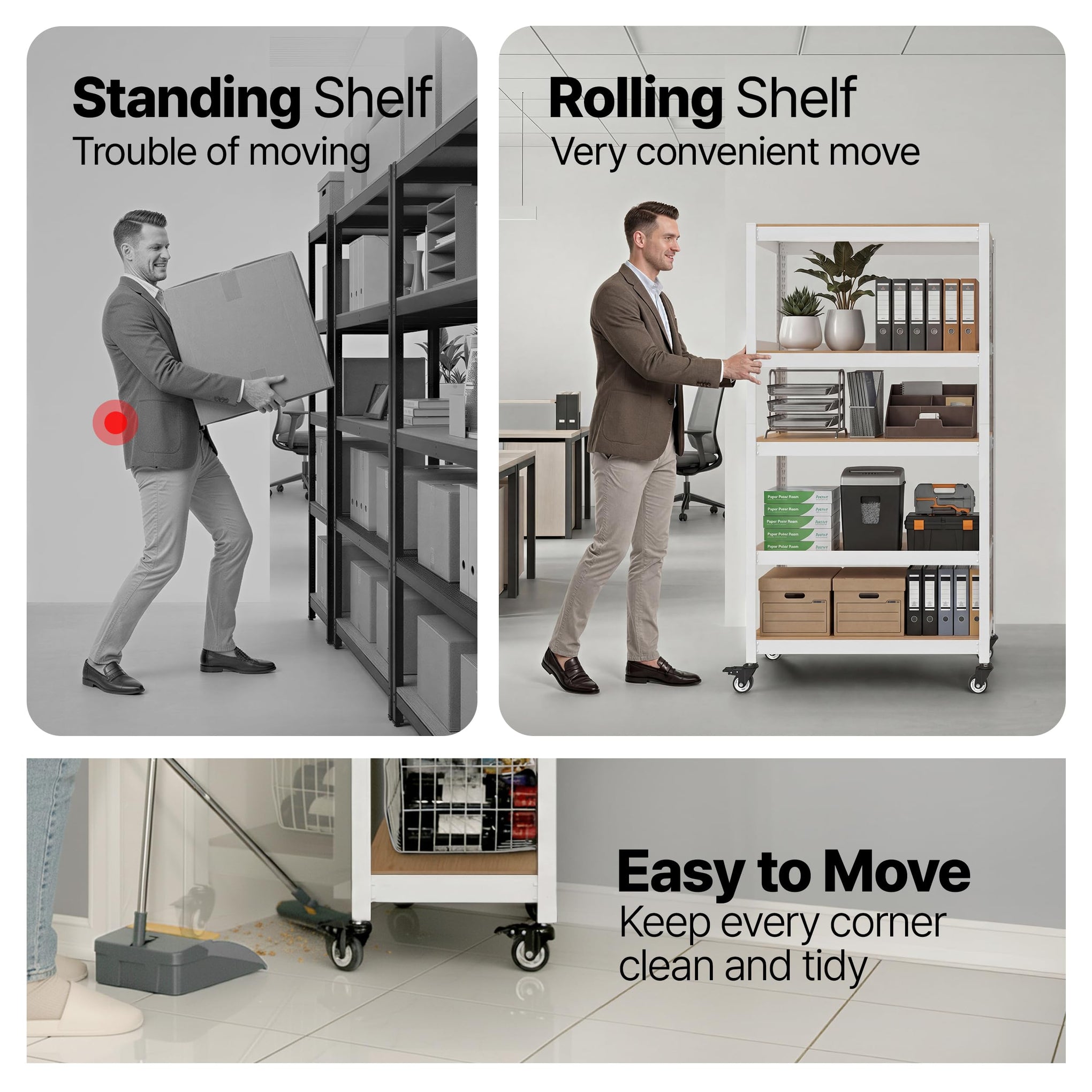 5 Tier Rolling Shelving Unit with Lockable Wheels Multipurpose Storage Cart with Pegboards for Kitchen Laundry Pantry 32" W 2Pack (2 Count)
