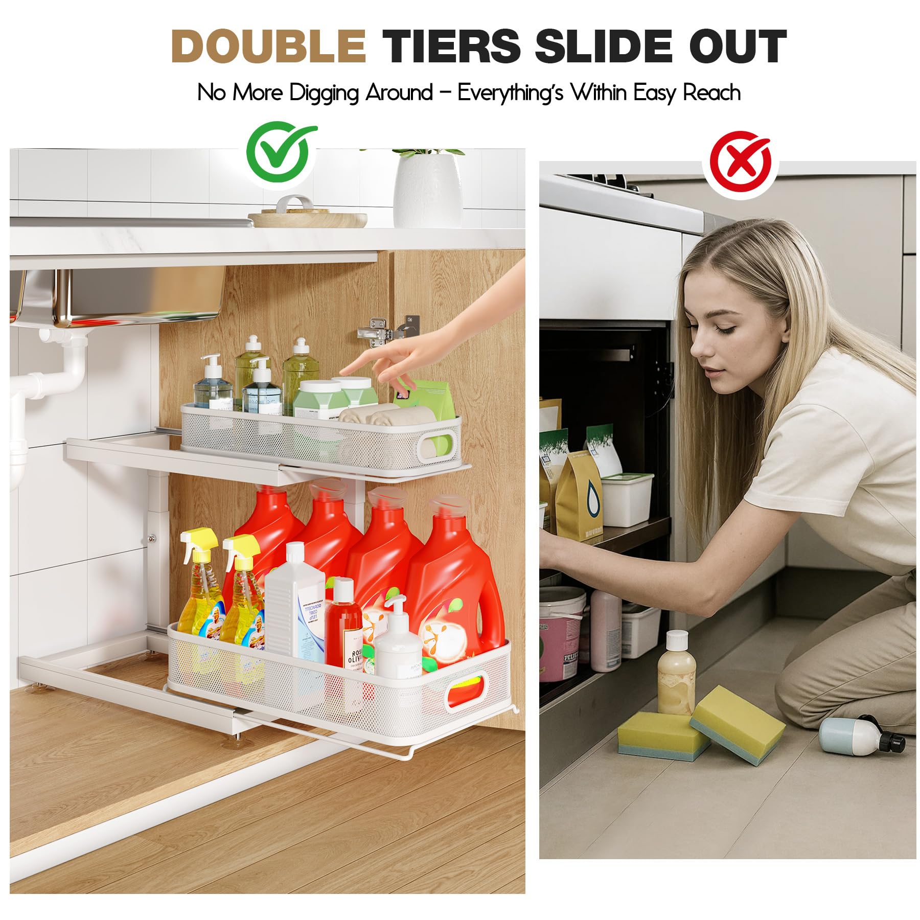 2 Pack Under Sink Storage Organizer with 2 (2 Count)