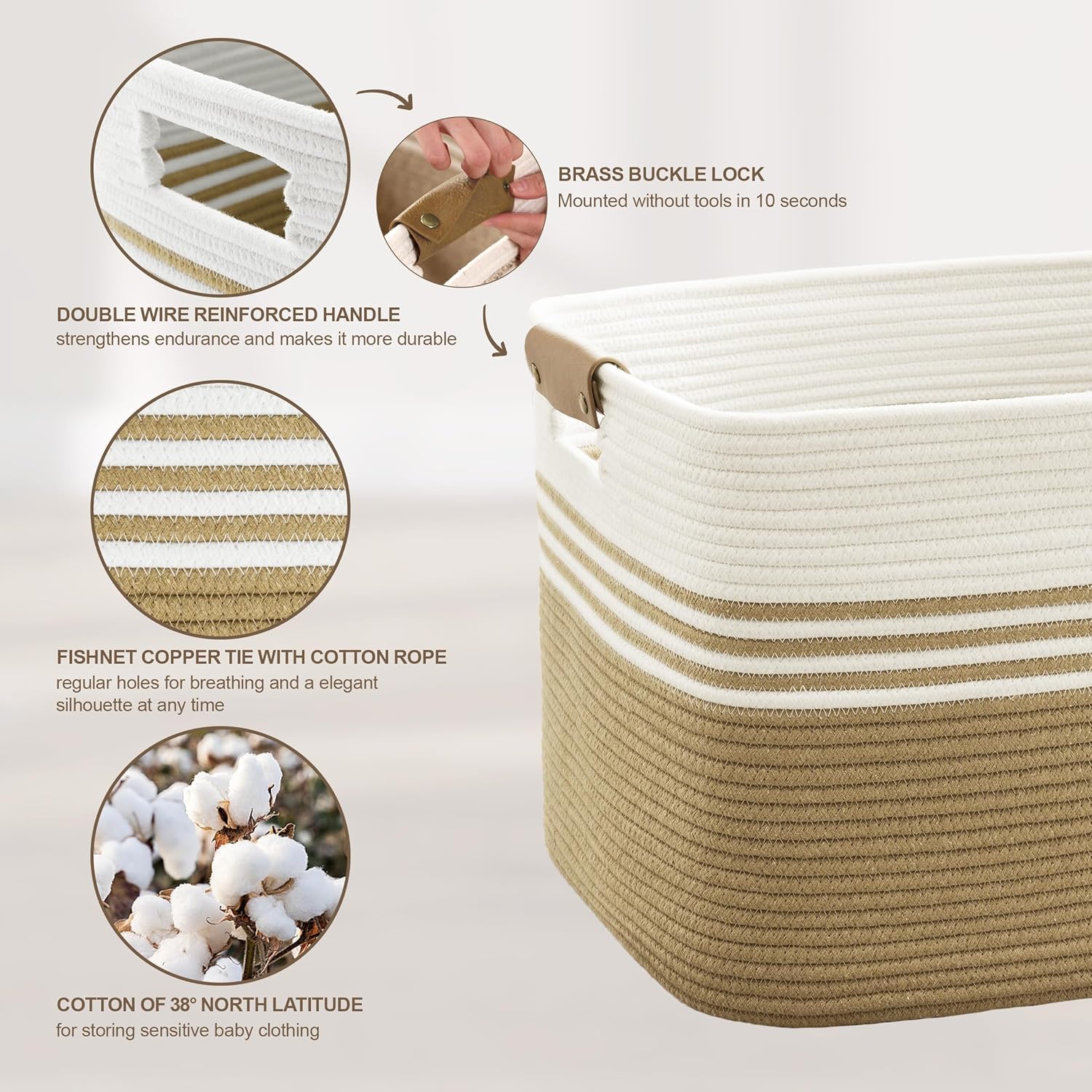 45L Small Woven Laundry Basket Hamper with Leather Handles - ModHome Supplies