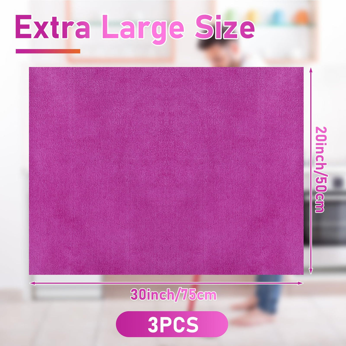 3 Pcs Extra Large Microfiber Cleaning Cloth 30" x 20" Washable Reusable Microfiber Towel Streak Free Lint Free Cloth for Cleaning Home Glass Office Window Bathrooms (3 Count)