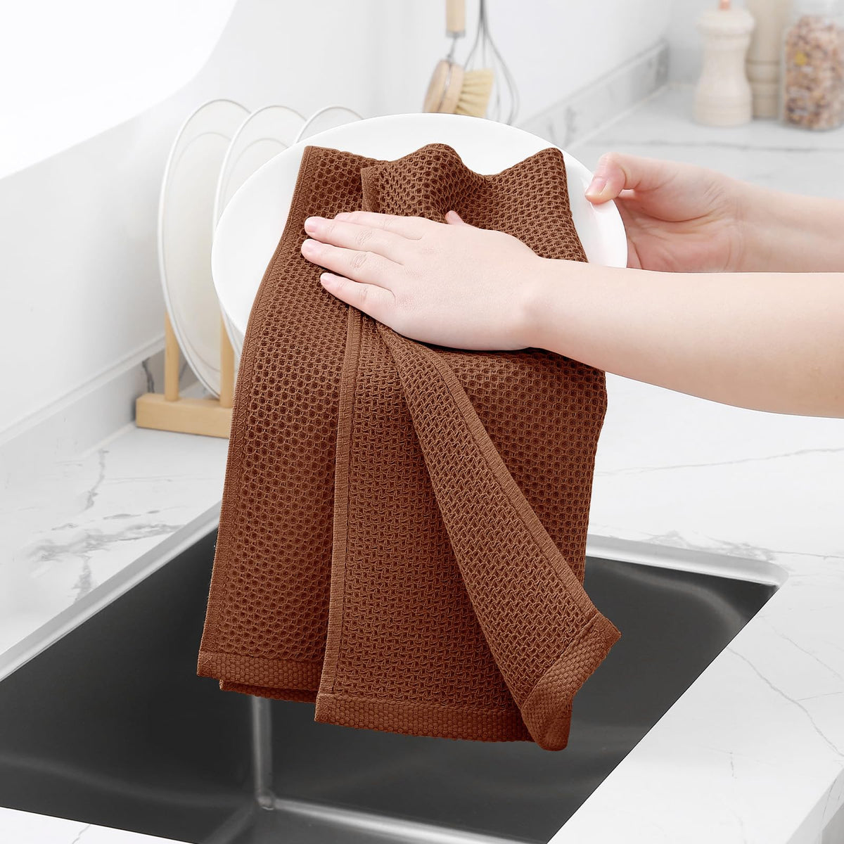 100% Cotton Waffle Weave Kitchen Dish Towels 4 (4 Count)